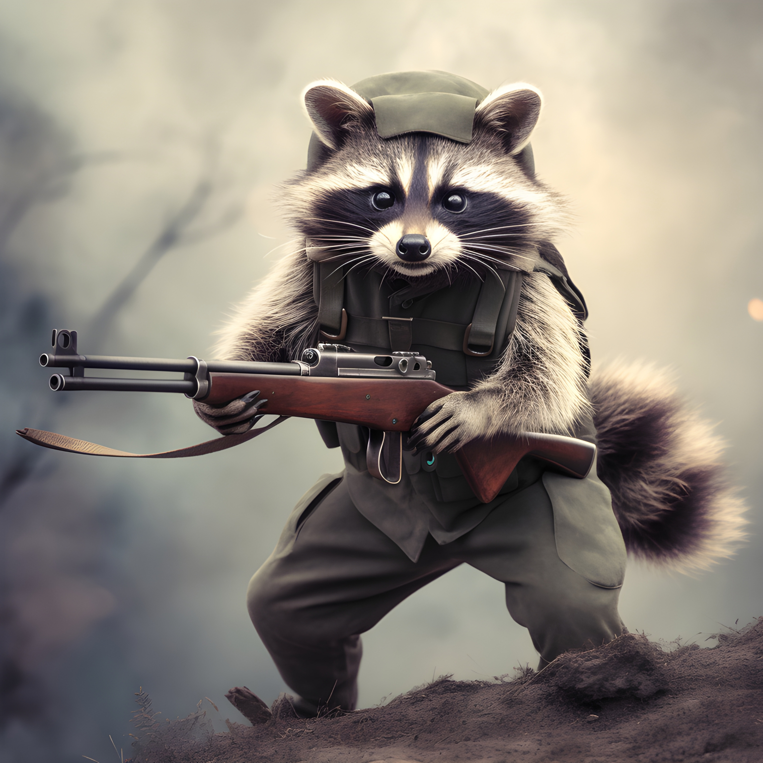 Tactical Racoons A raccoon dressed in a military outfit holding a rifle - Impossible ...