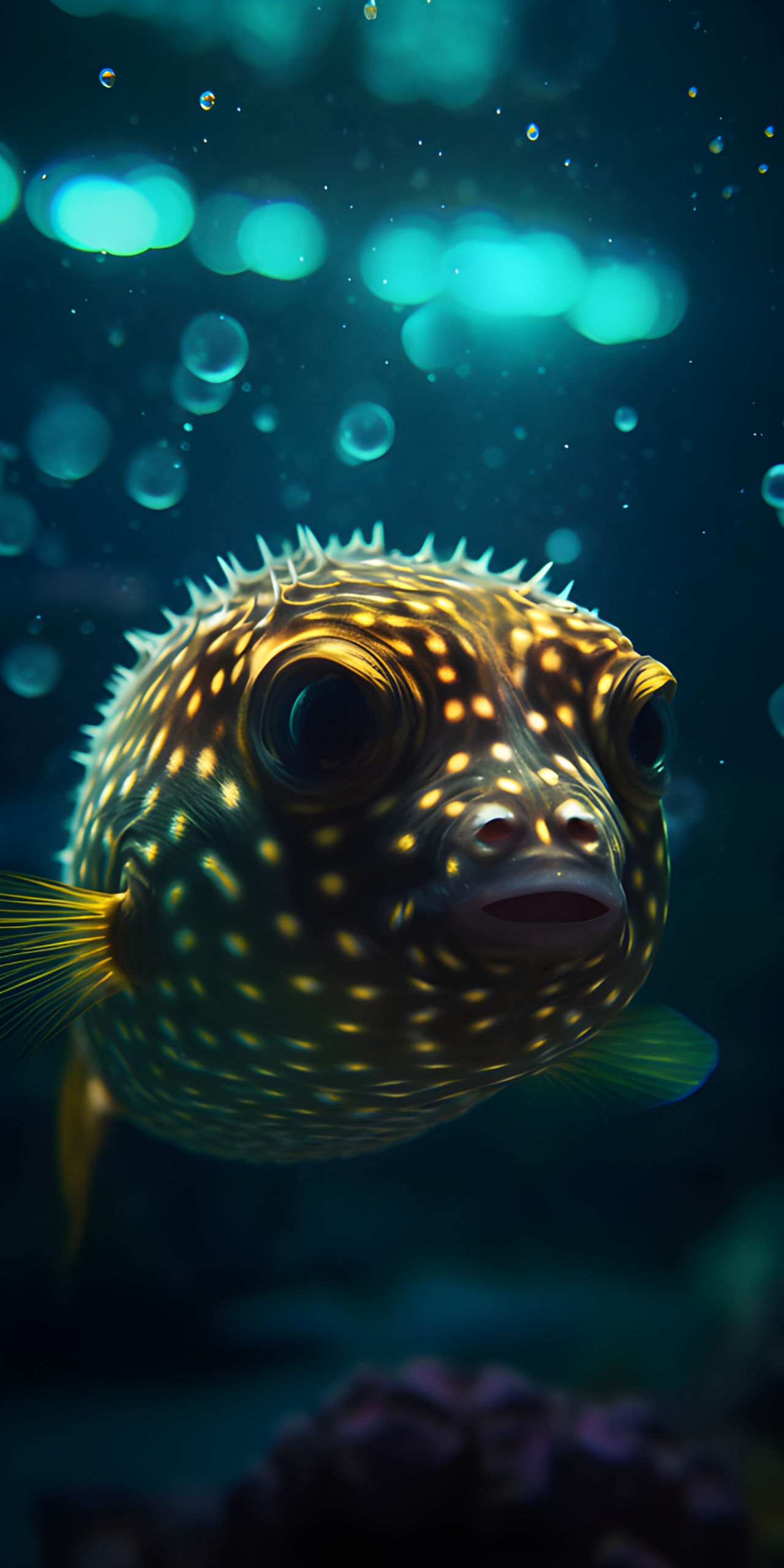 An angry Pufferfish with blue lights and water - Impossible Images ...