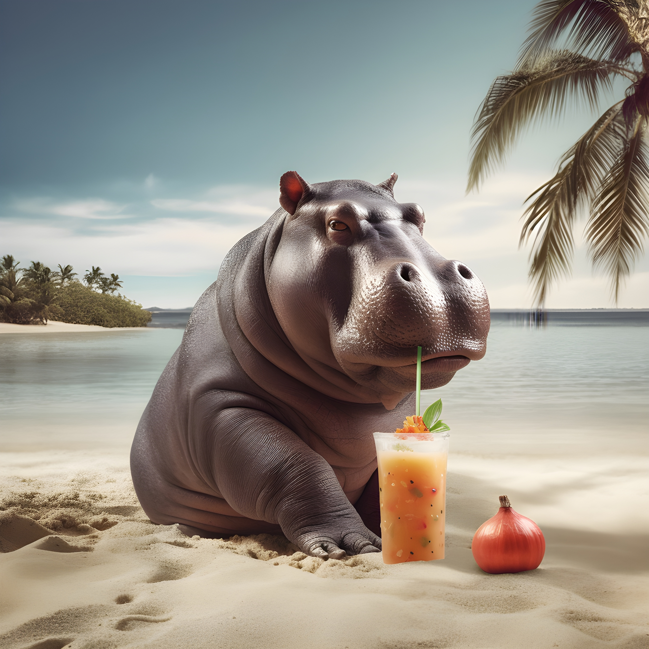 Hippo with a pina colada - Impossible Images - Unique stock