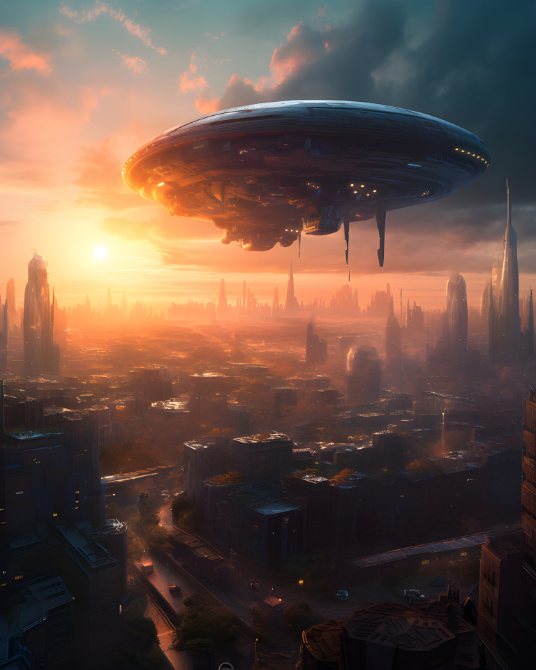 Spaceship hovering over a futuristic city - Impossible Images - Unique ...