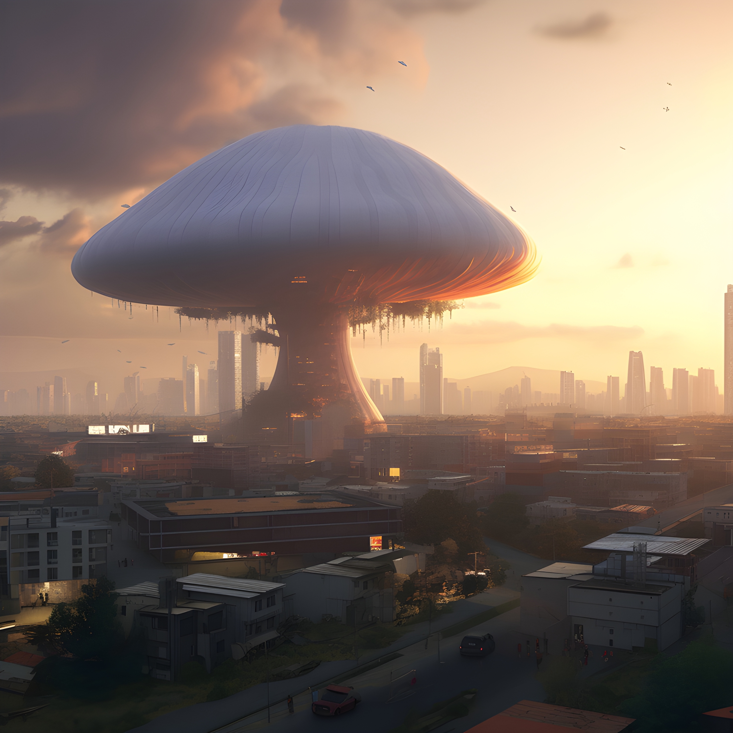 A giant mushroom growing in a city - Impossible Images - Unique stock ...
