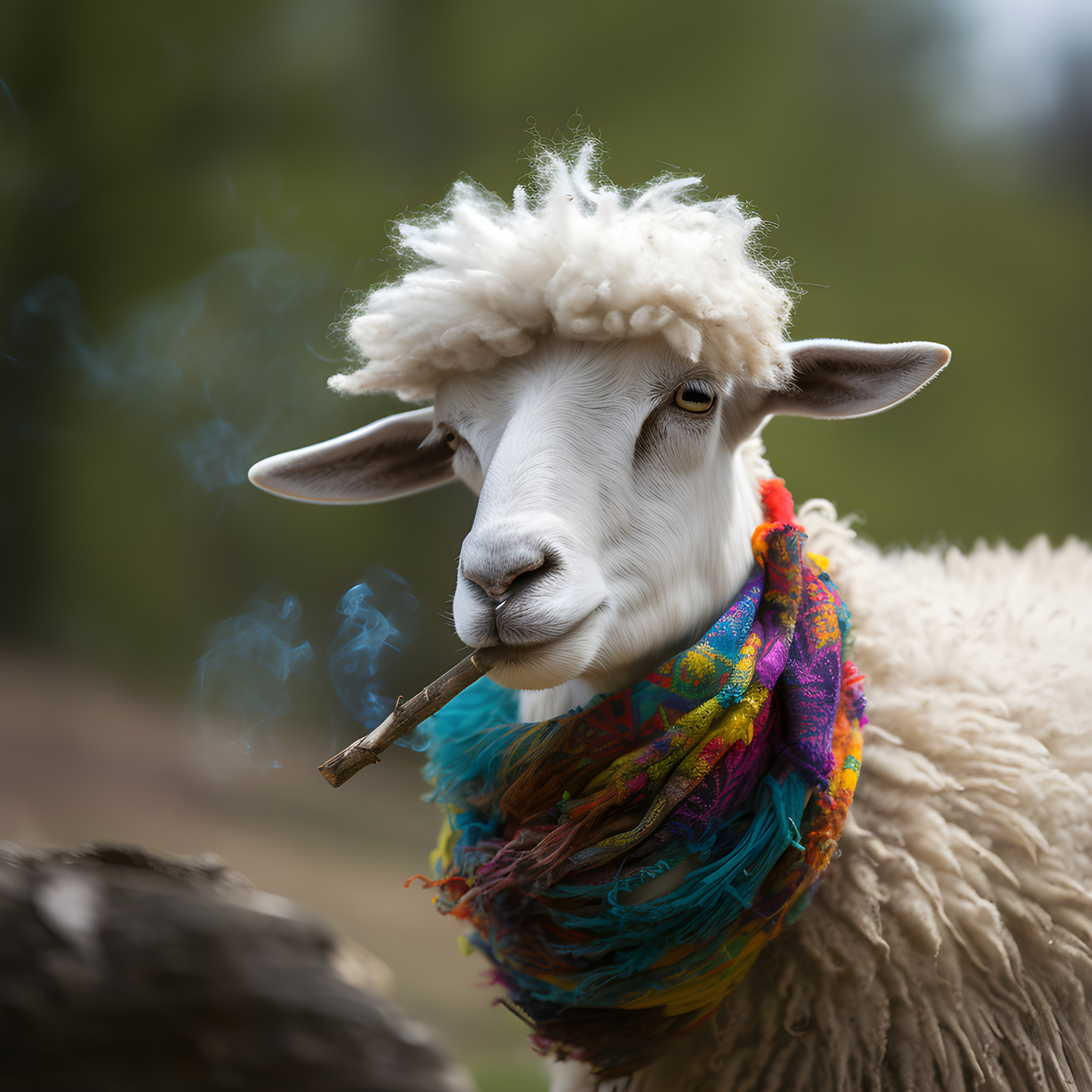 An Avant-garde sheep smoking weed - Impossible Images