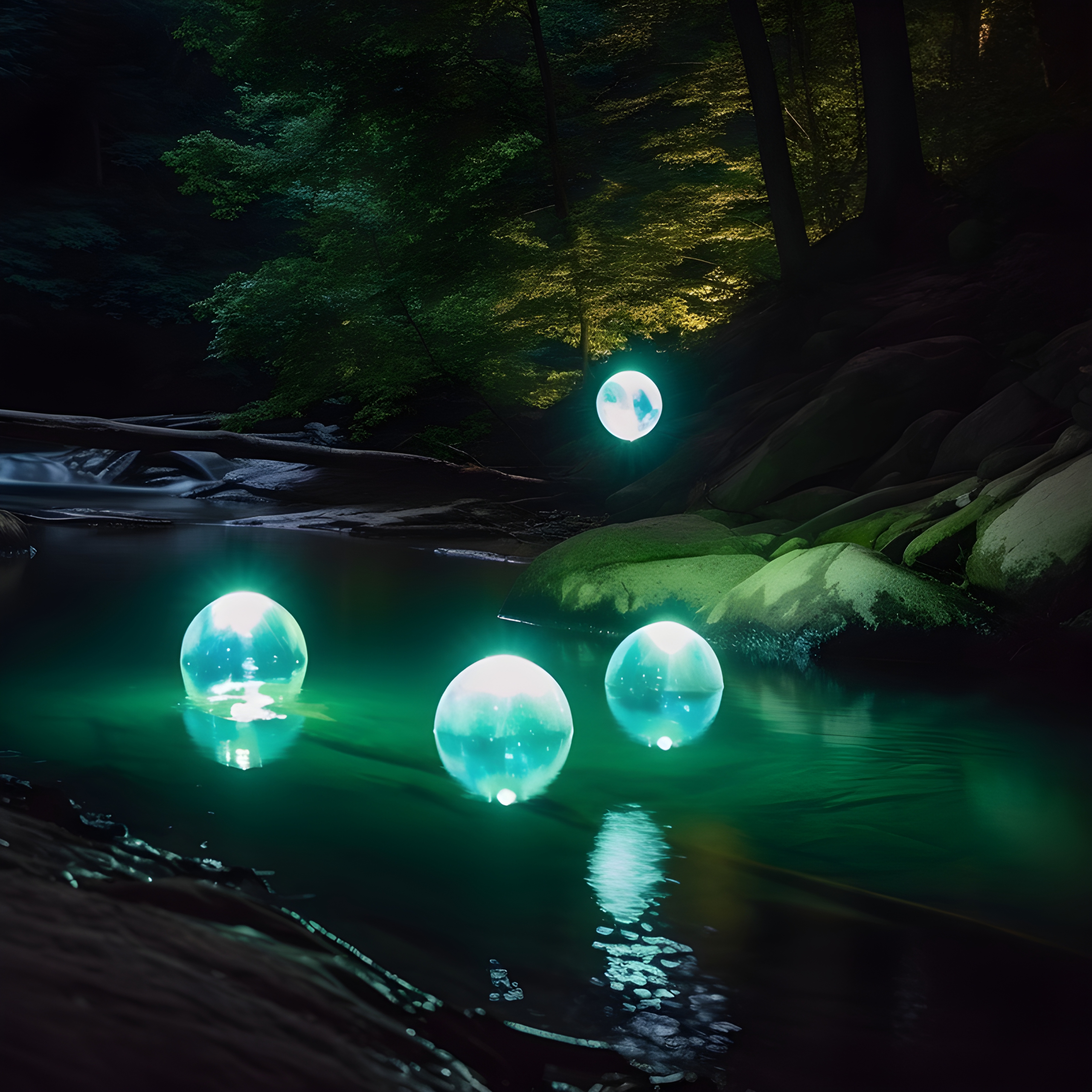 Glowing Orbs above a River at night in the Woods. - Impossible Images ...