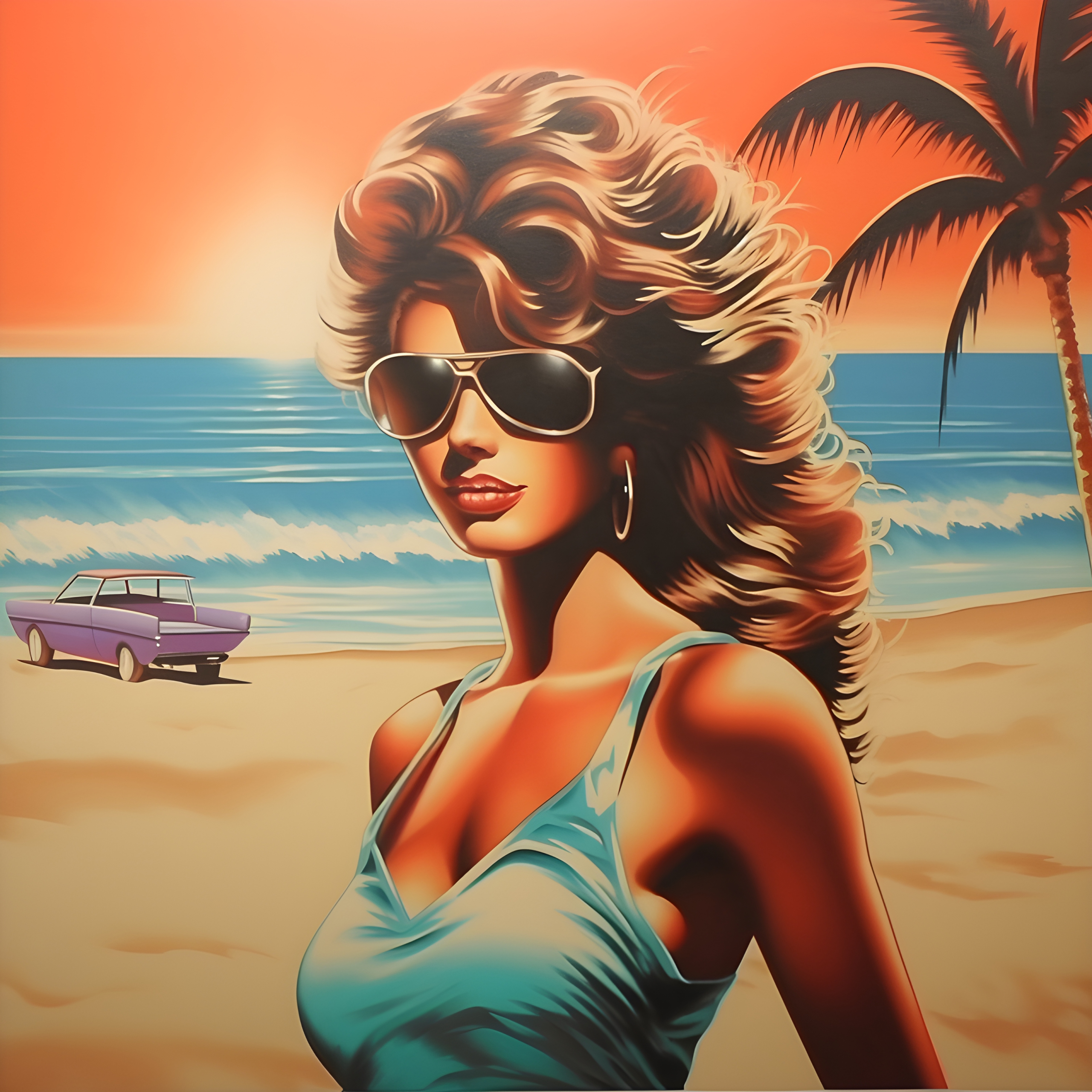 1980s airbrush style illustration of a beach babe - Impossible