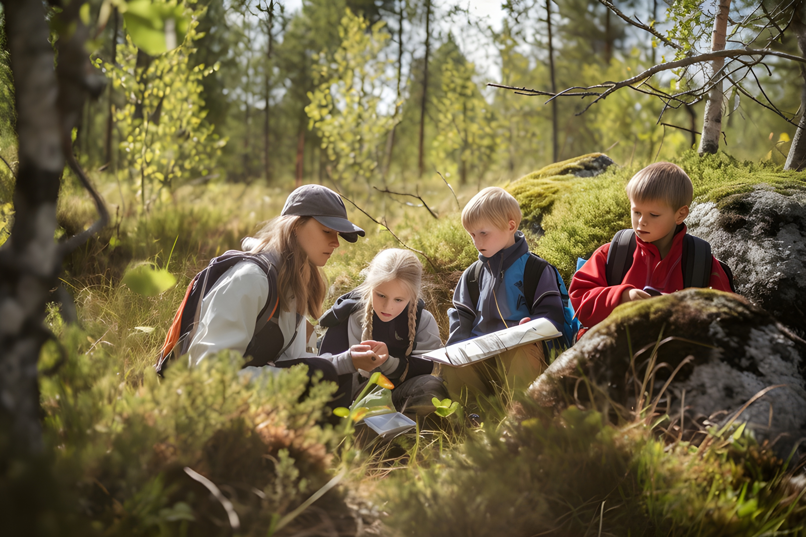 Teacher taking students on a hike