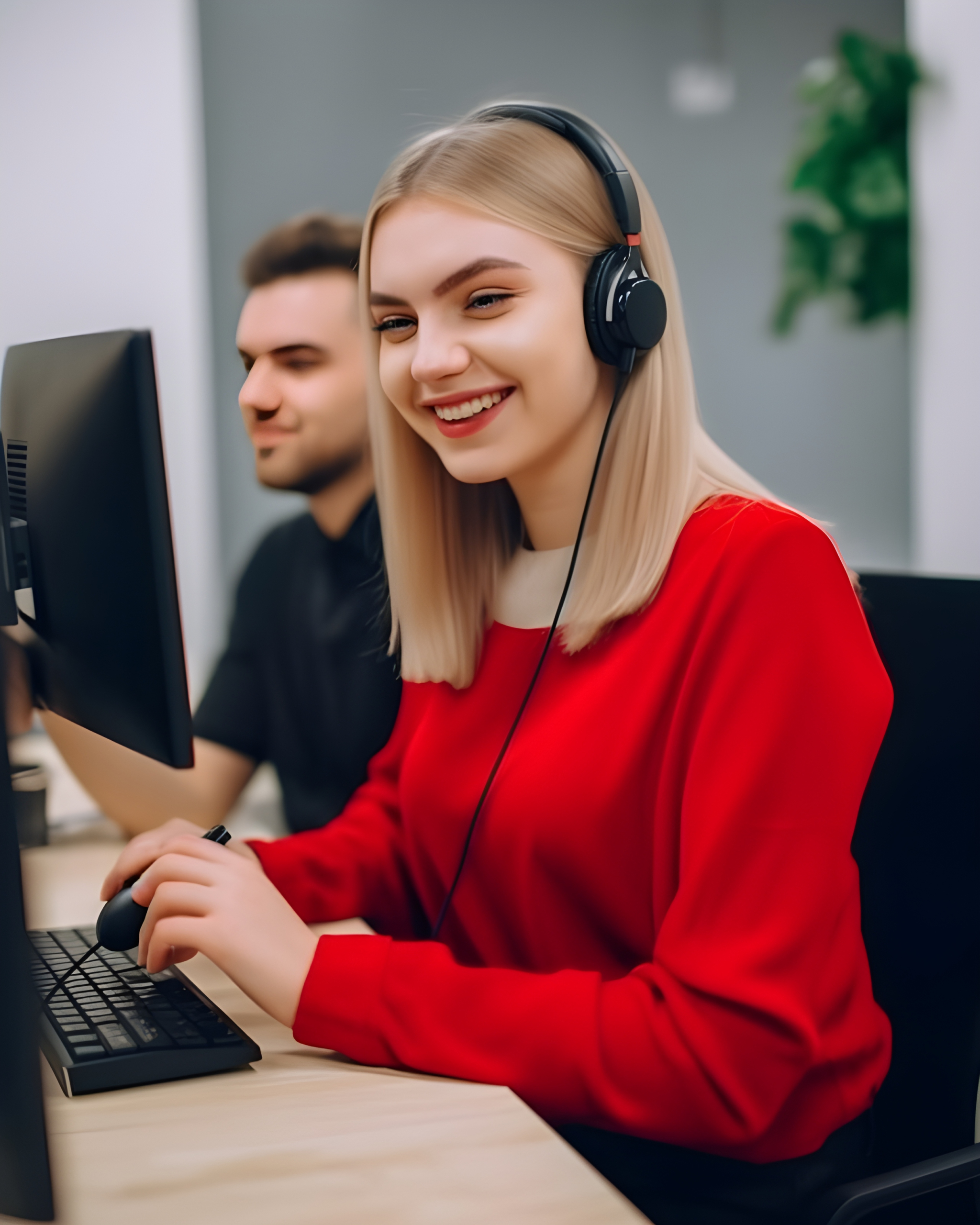 A young woman enjoying work