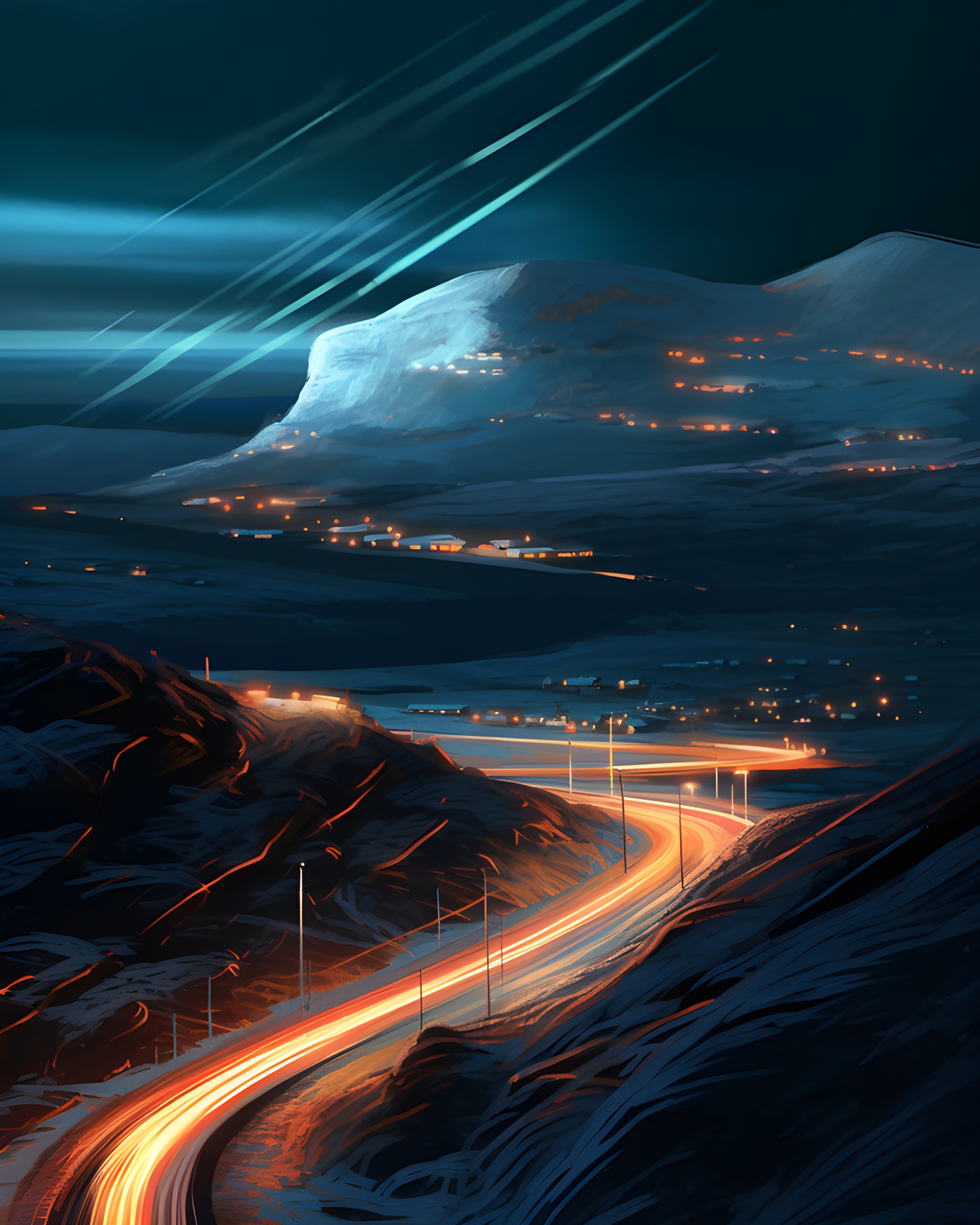 Snowy mountain village illustration
