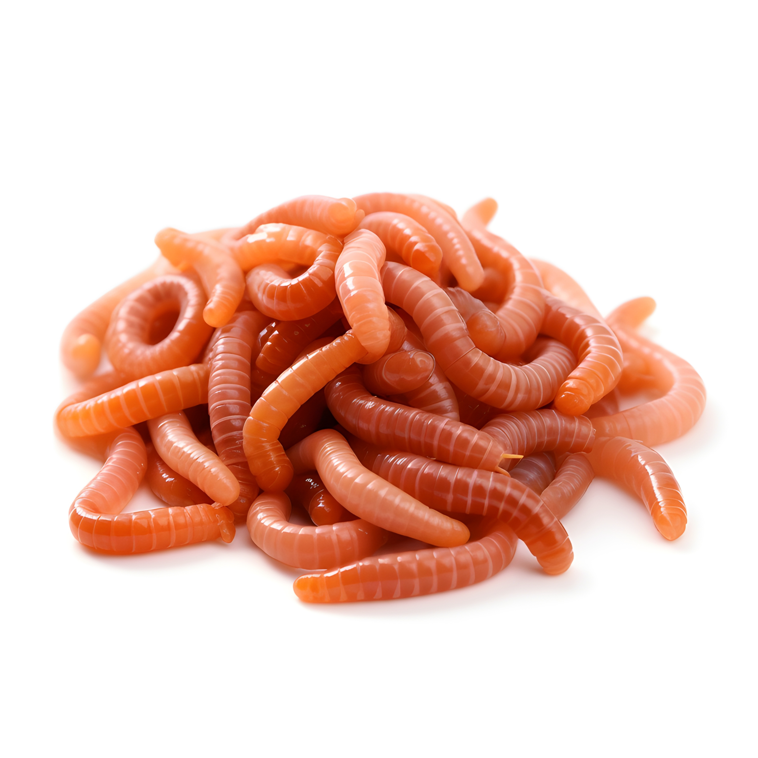 A pile of worms shot on a white background