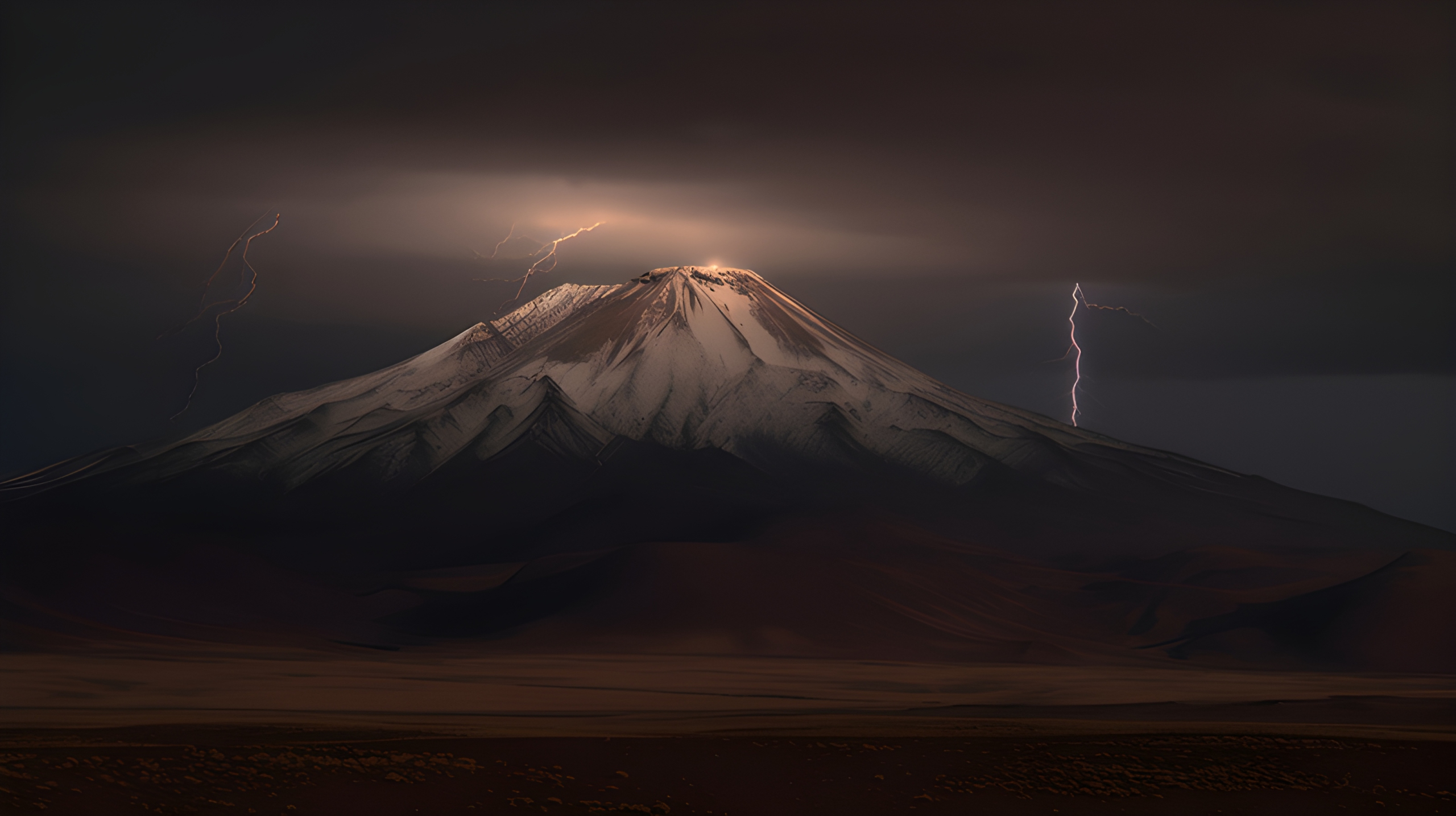 Dramatic Volcano Landscape with Lightning