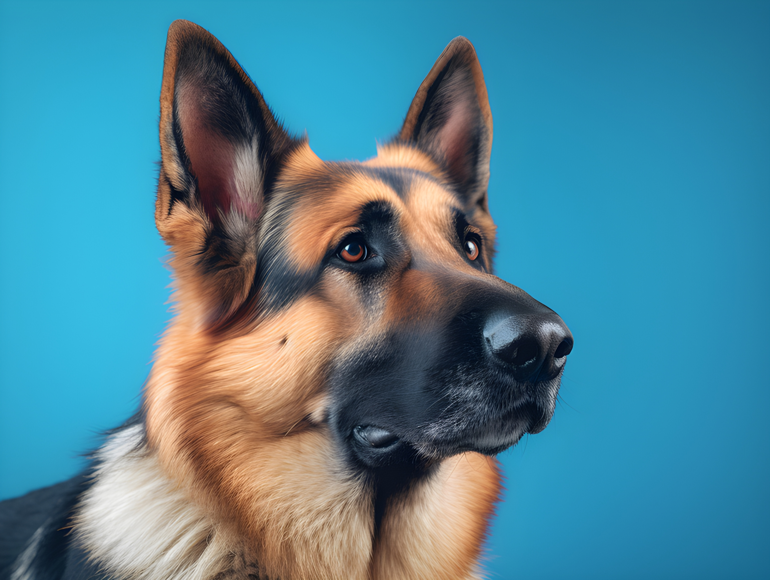 A German shepherd on a blue background