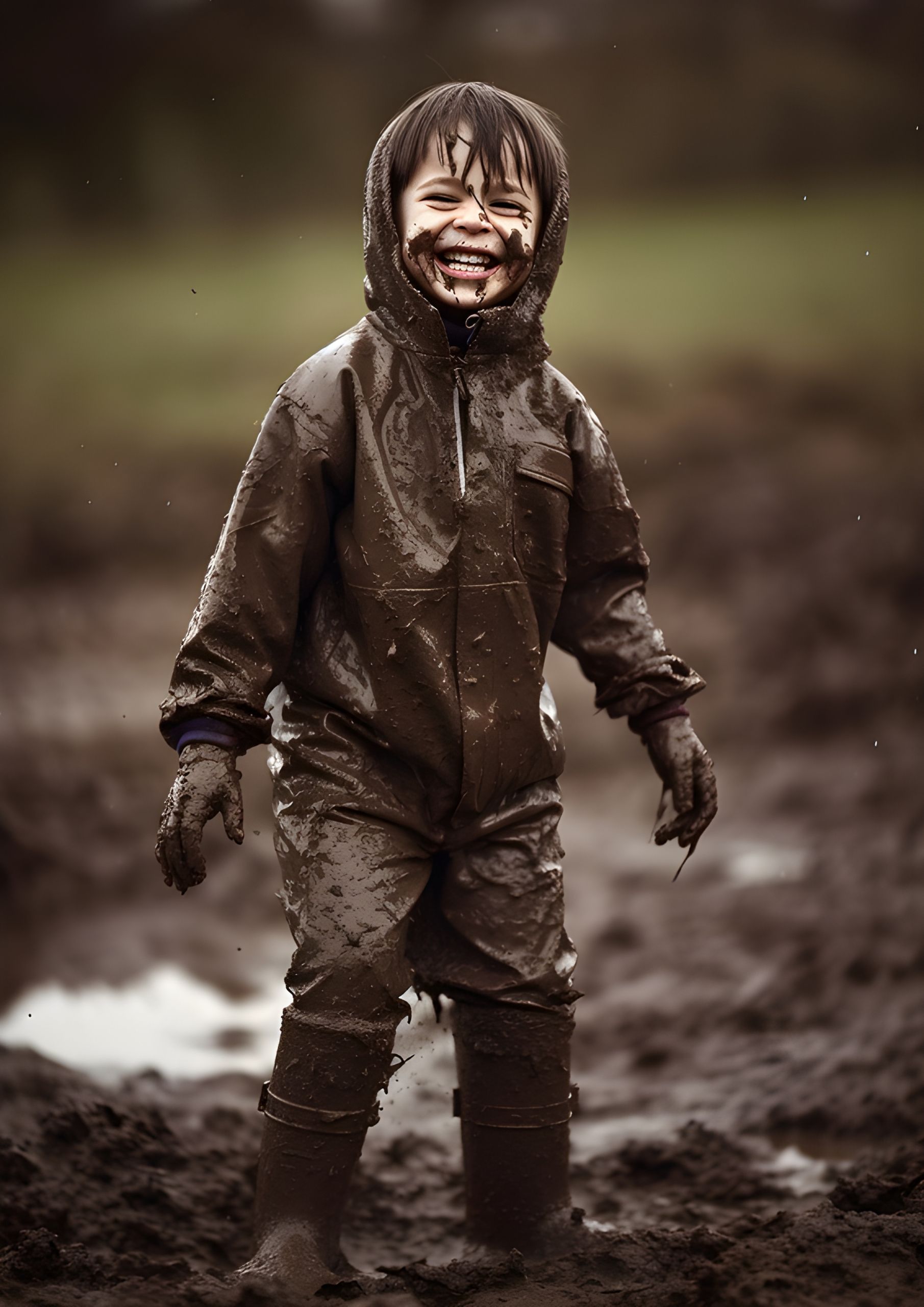 Happy kid covered in mud