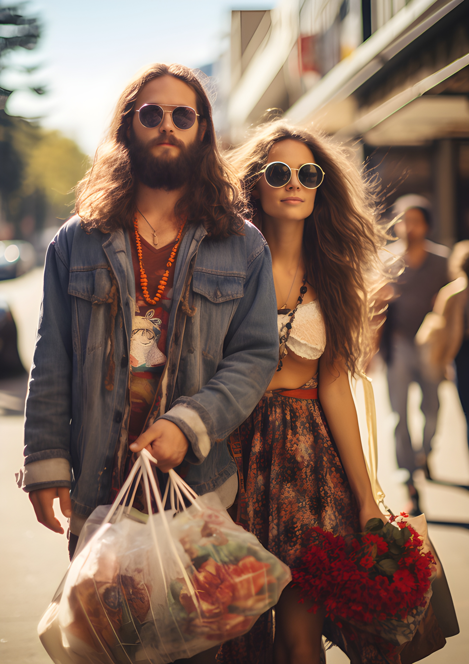 Two hippies shopping
