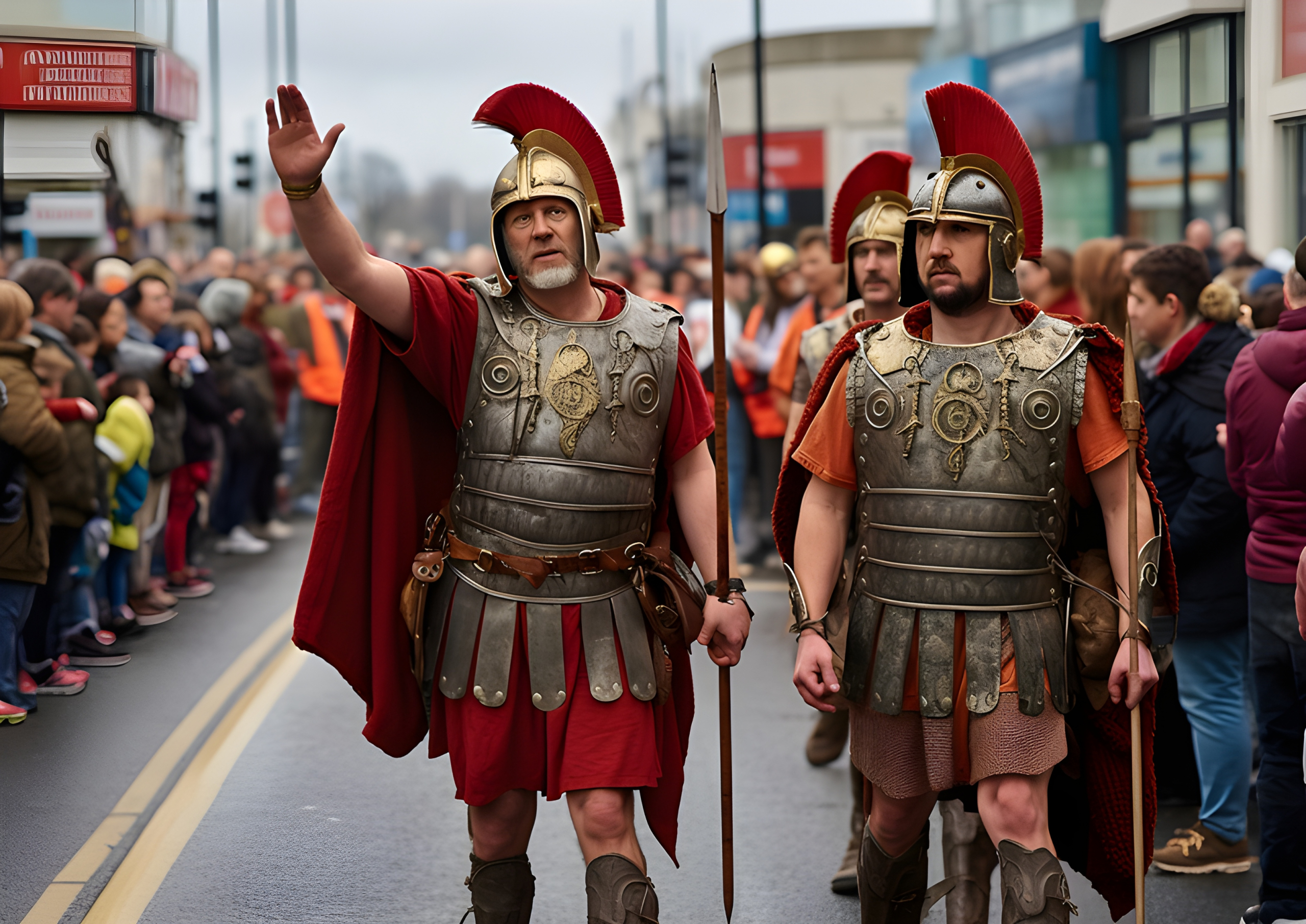 Roman centurions, trying to execute crowd control in the modern world