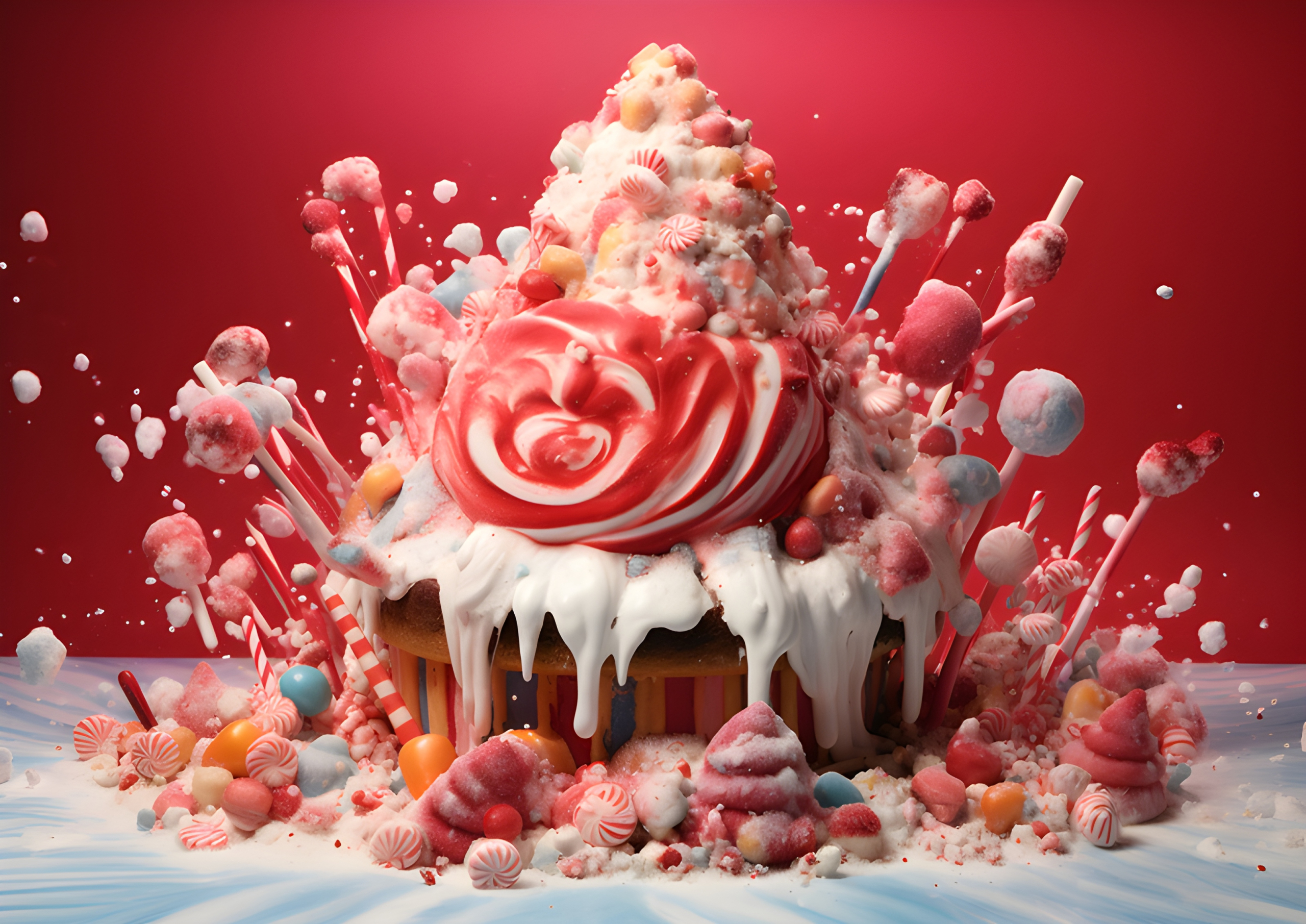 Mountain of candy exploding