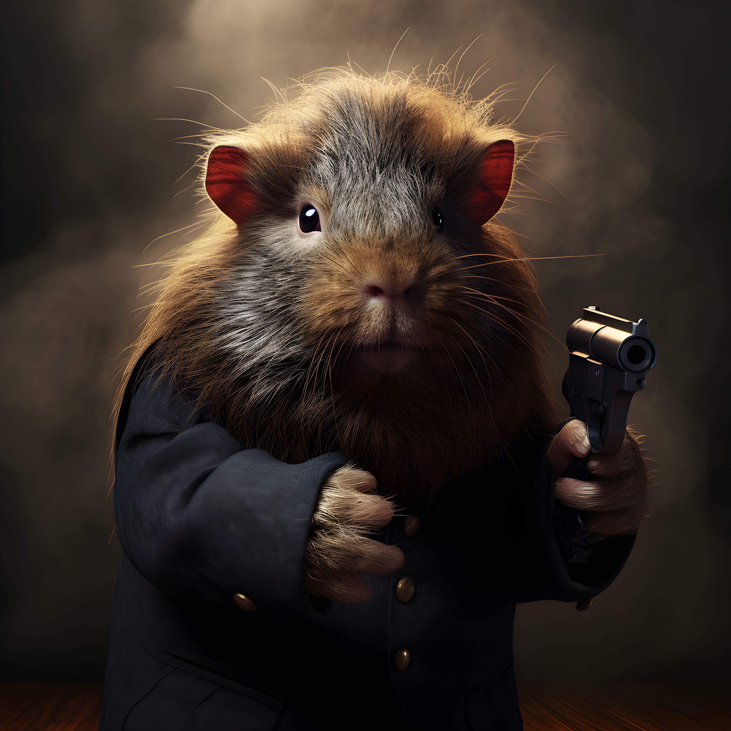 Evil henchman guinea pig with a gun