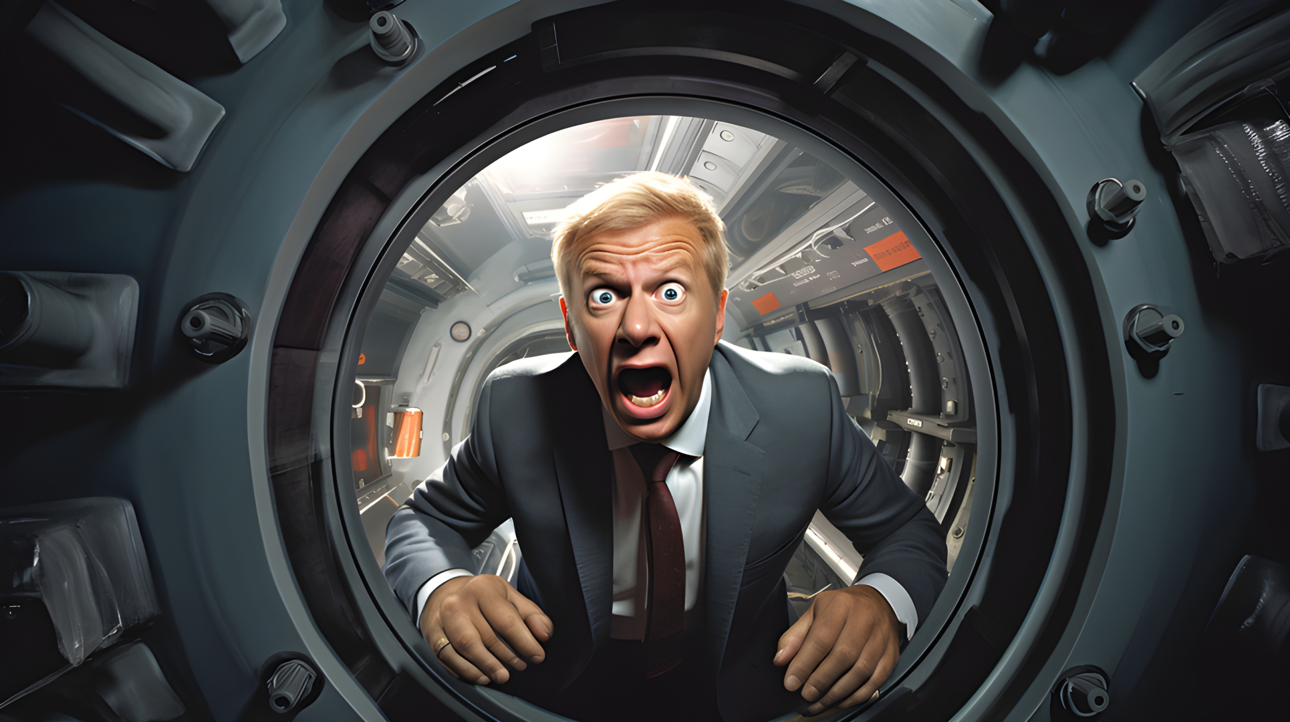 Business man trapped inside a submarine