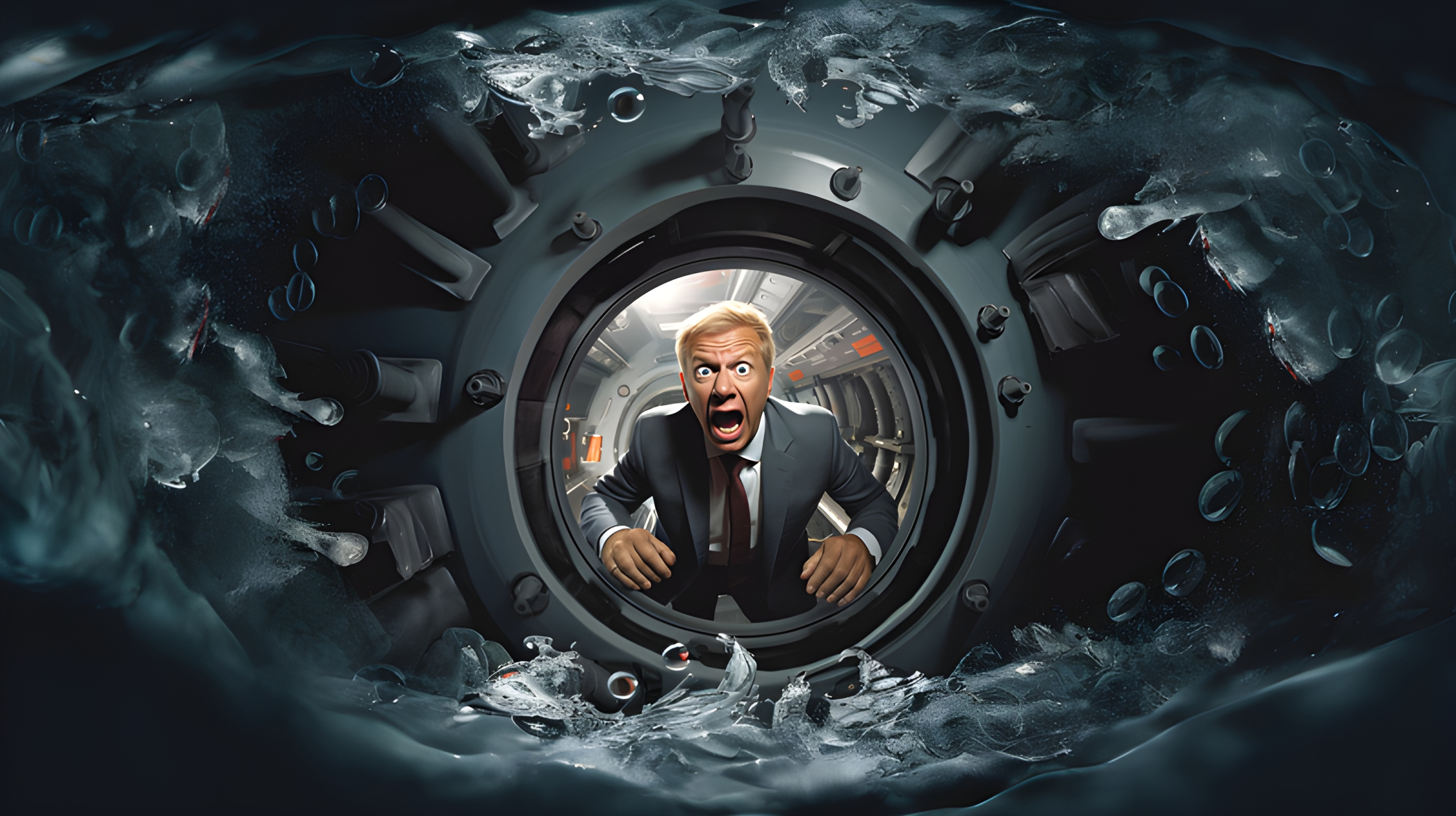 A business man trapped in an underwater machine