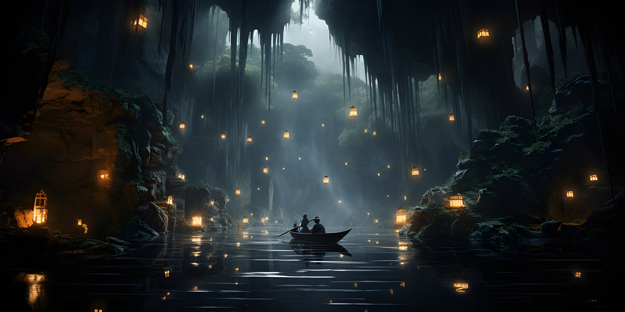 Rowing into a mystical cave