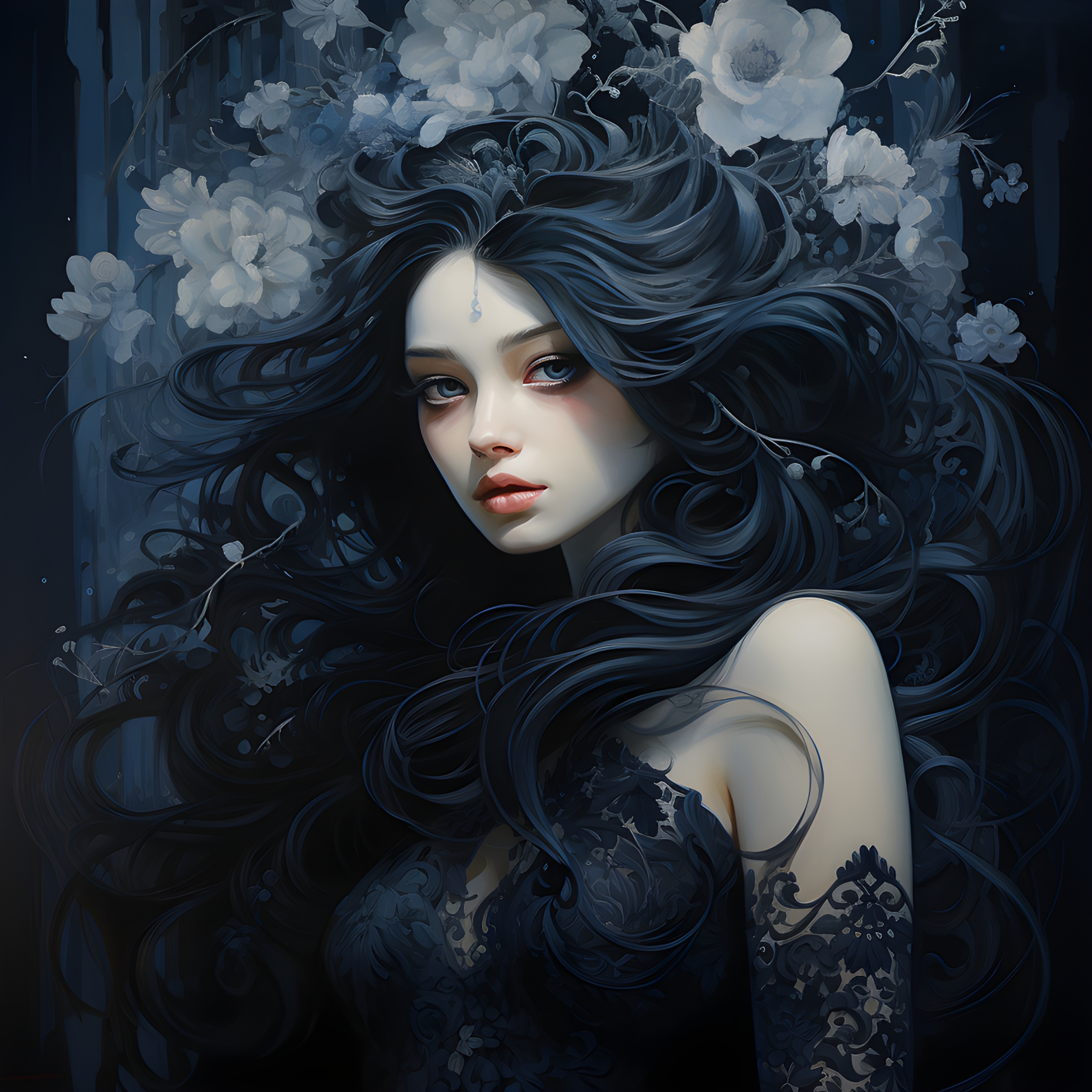 Dark haired mysterious alluring woman