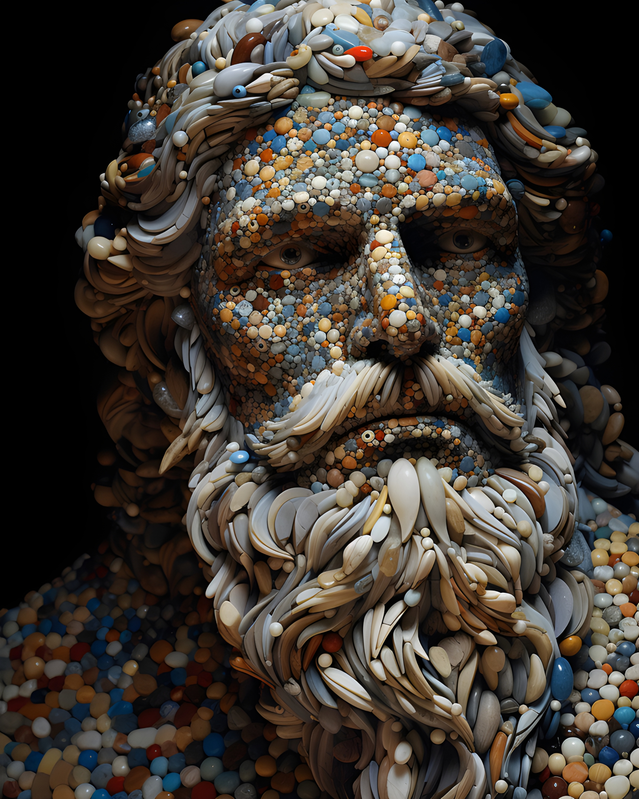 A statue made of colourful gemstones