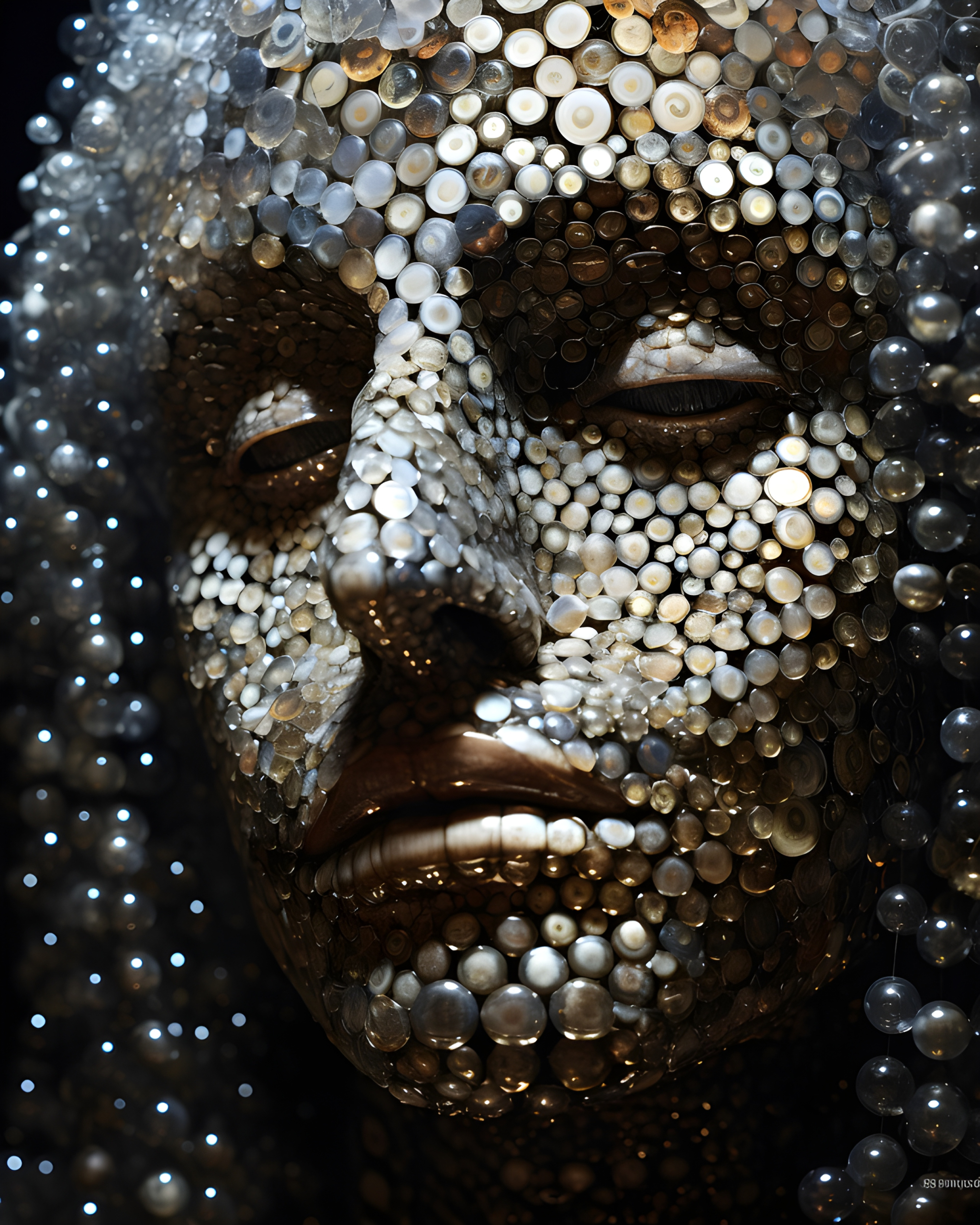 A woman made of glass spheres
