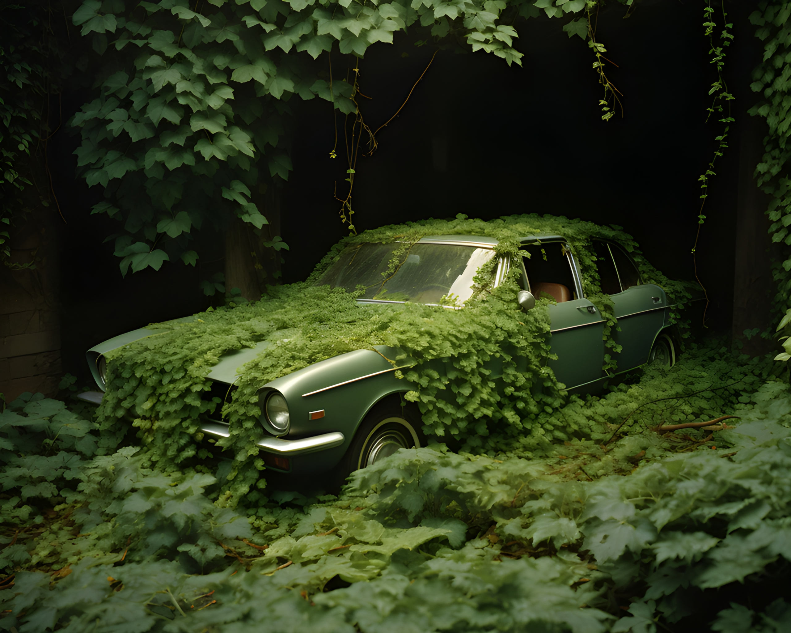 A 70s car trapped in ivy