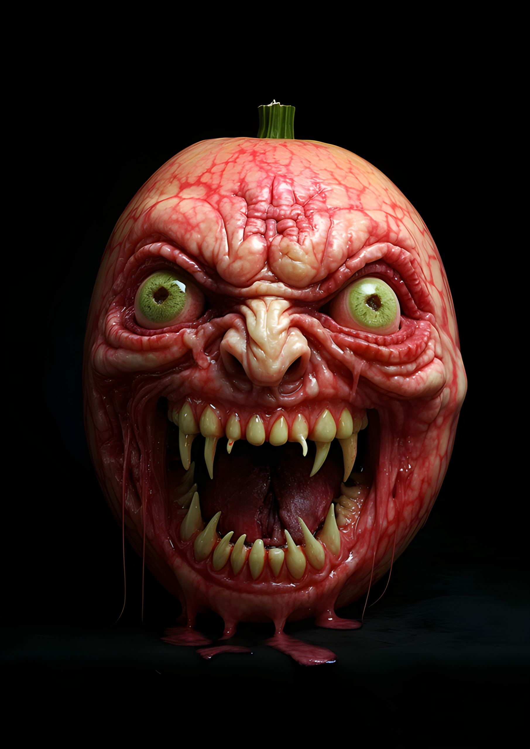 Ugly watermelon monster face carving