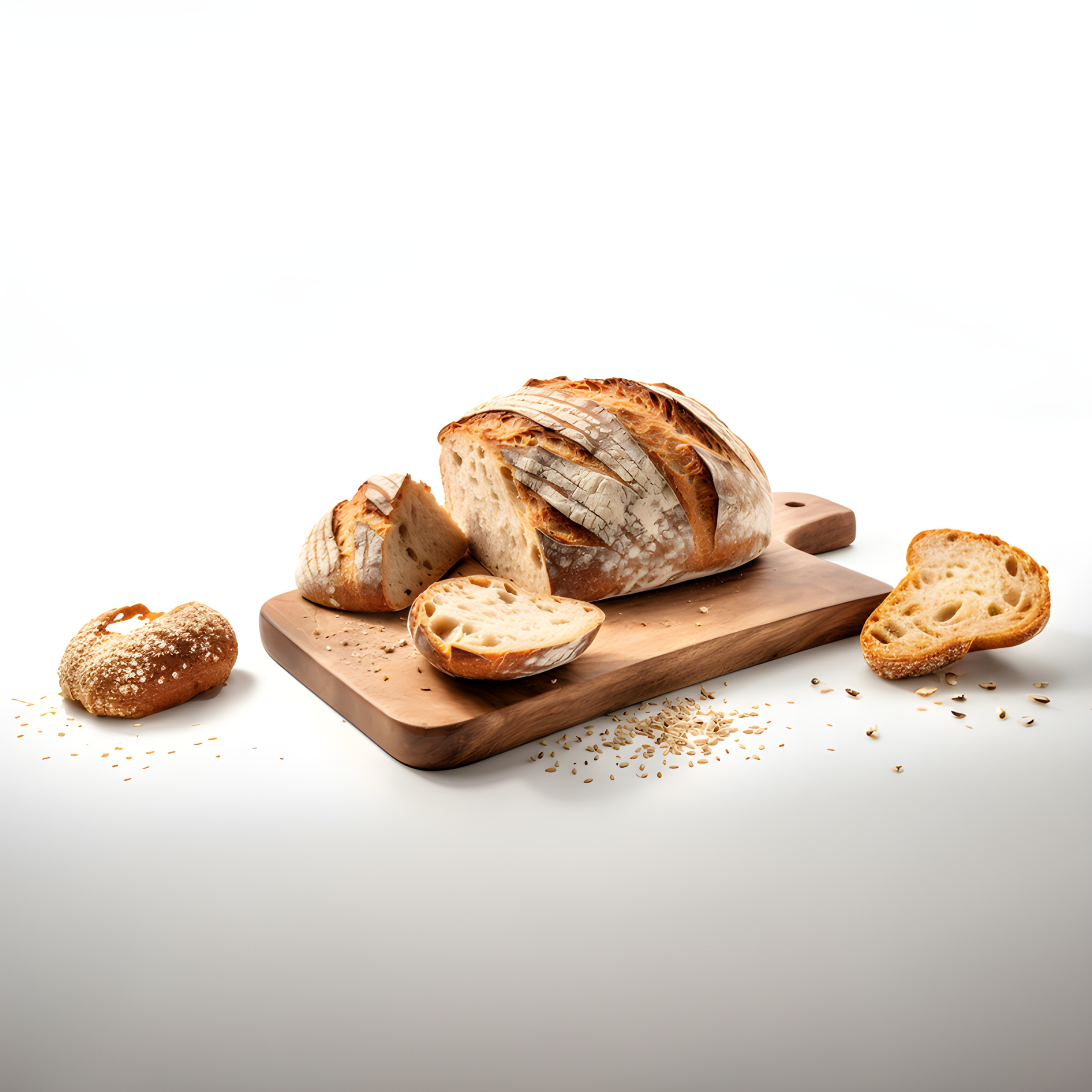 Freshly baked bread on a wooden chopping board