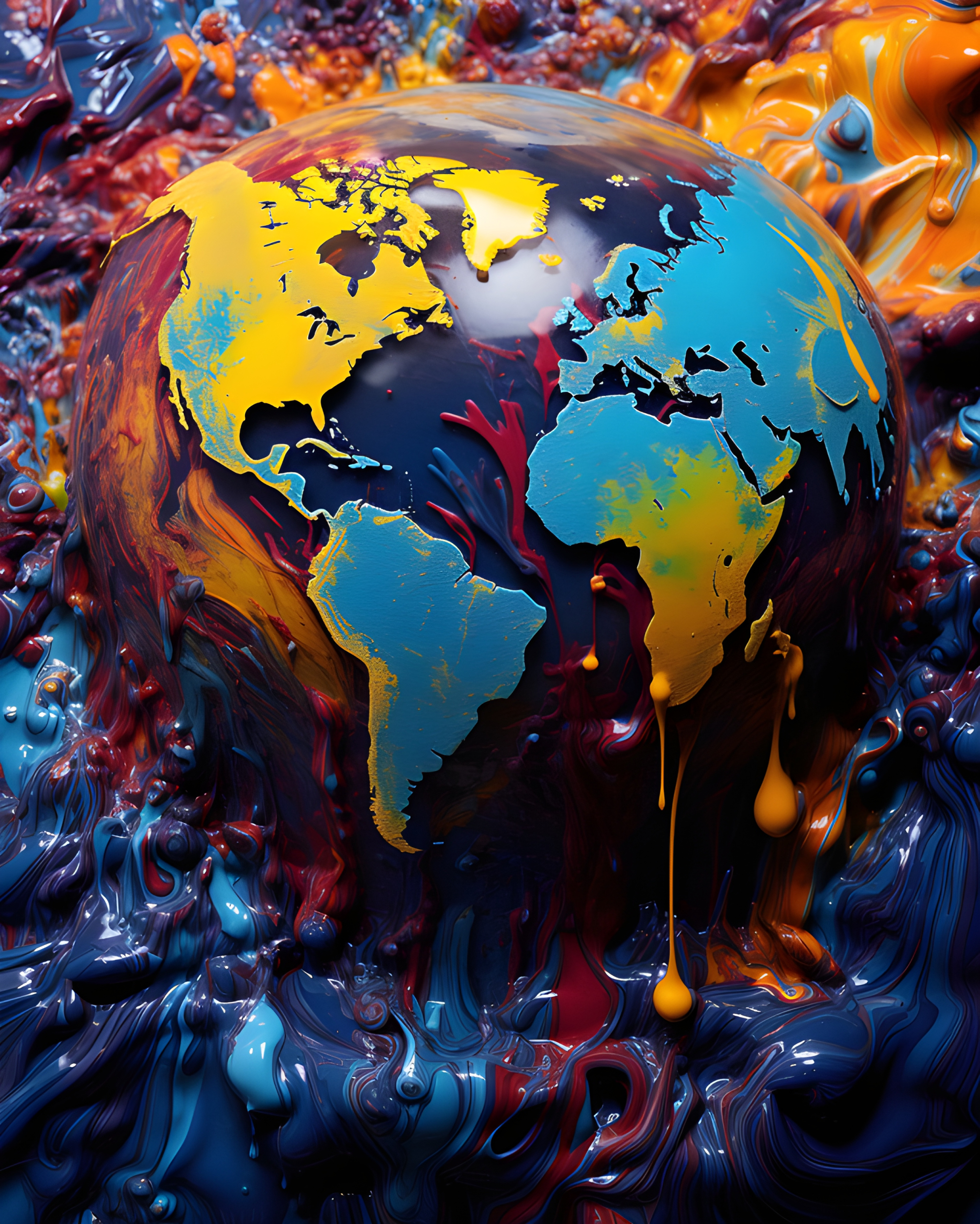 Earth melting into a puddle of paint