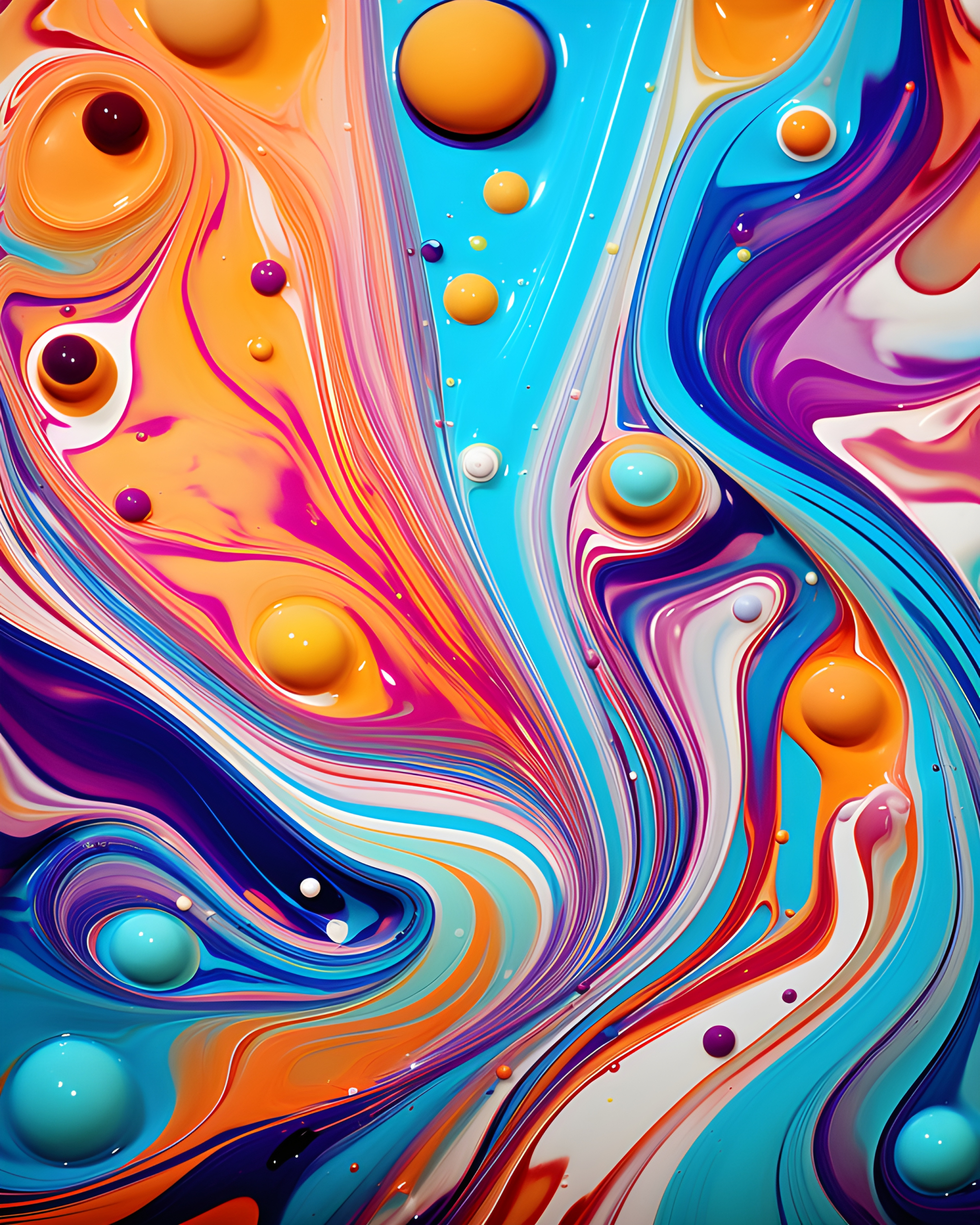 Bright blue orange and purple paint mixing