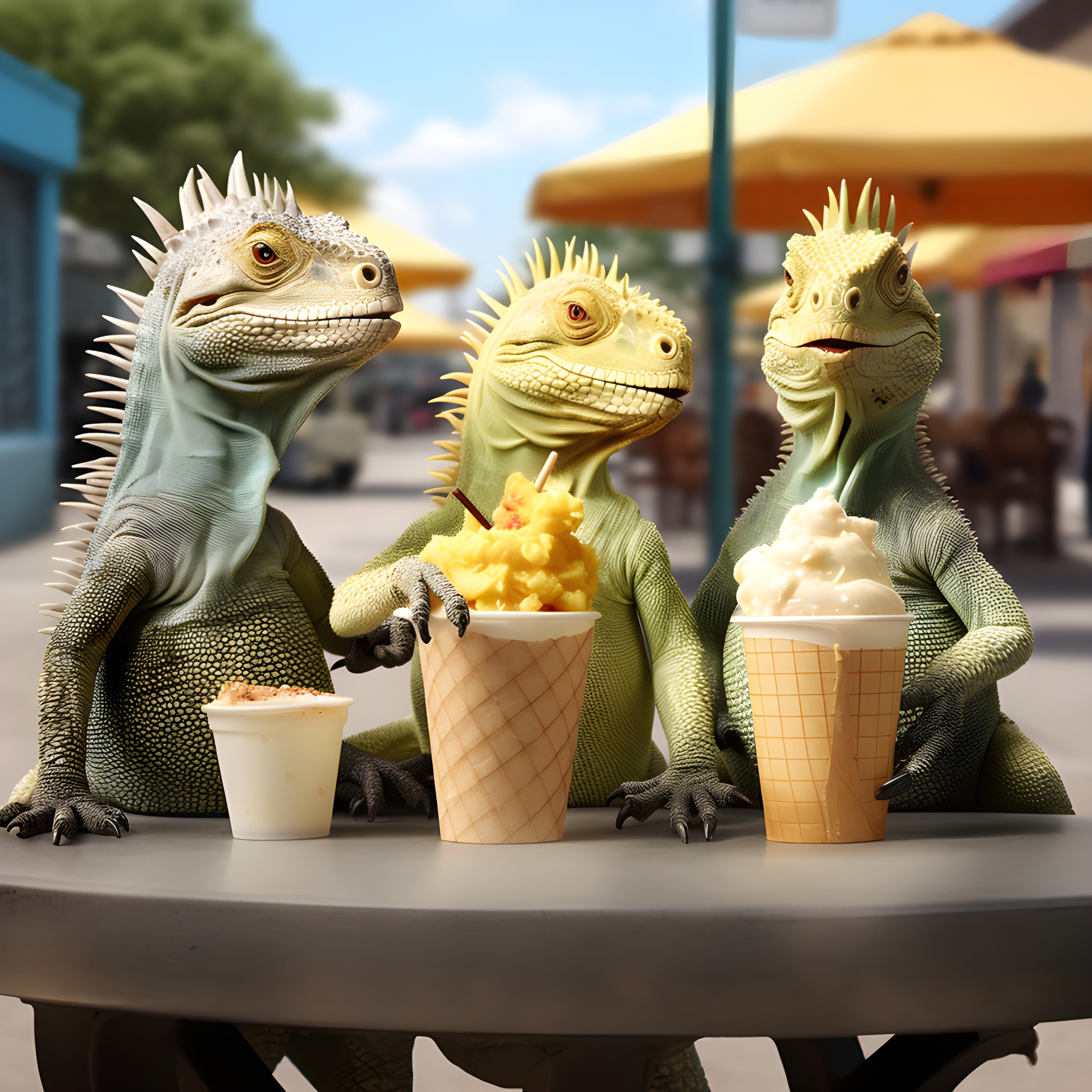 Iguanas enjoying dessert in the sun