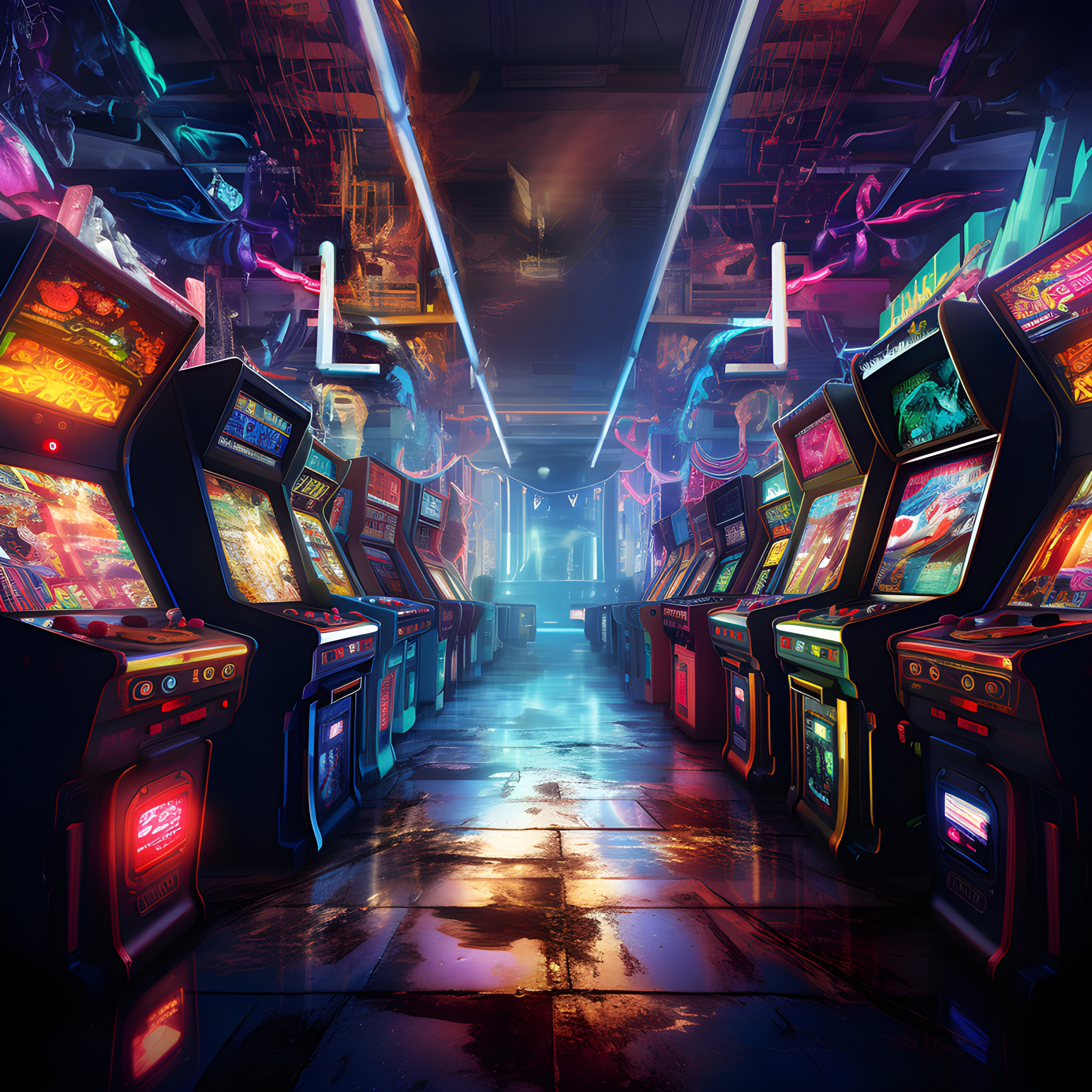 Inside a retro arcade