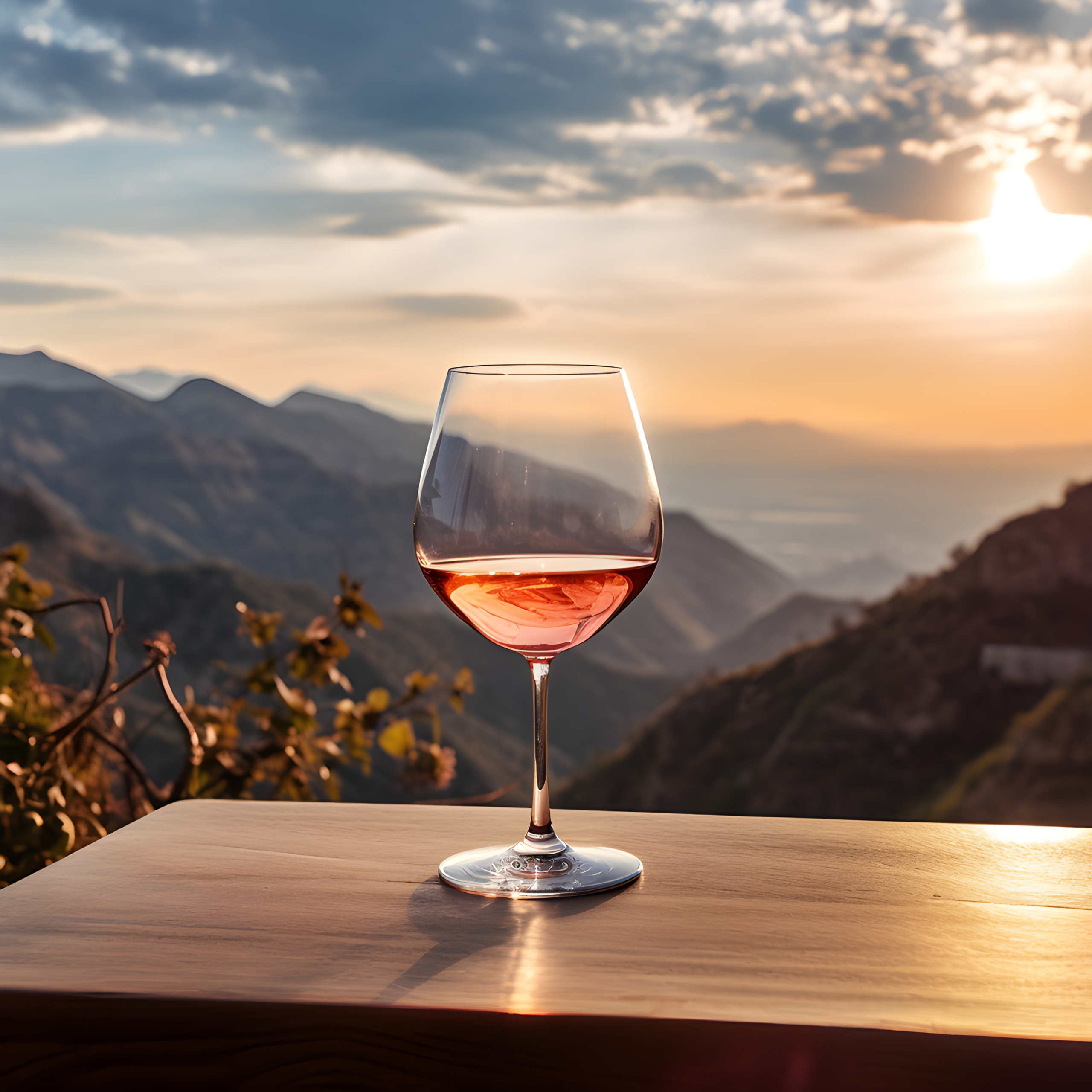 A glass of rosé on a mountain top