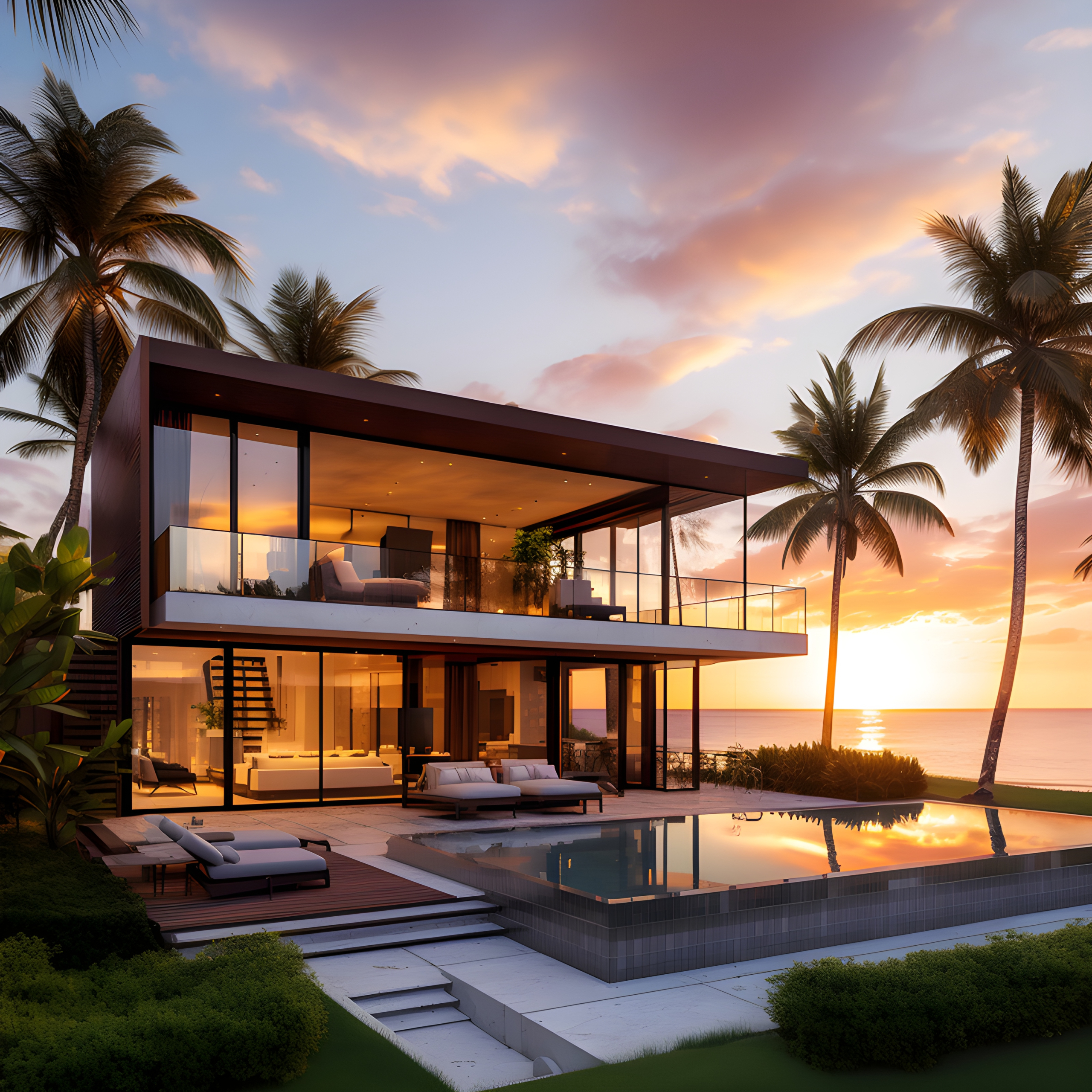 A beachfront villa in Malibu at sunset