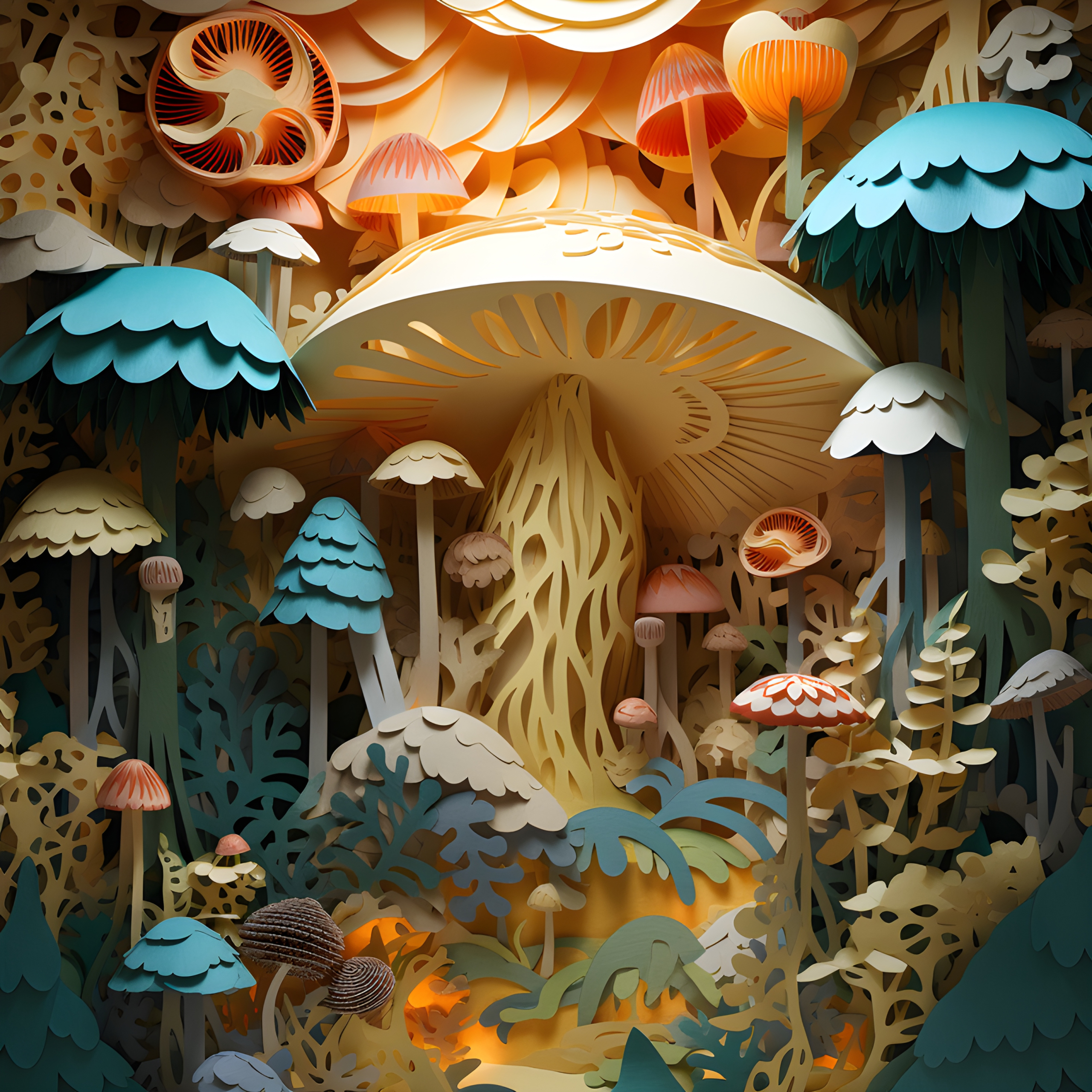 Layered Paper Mushroom Forest