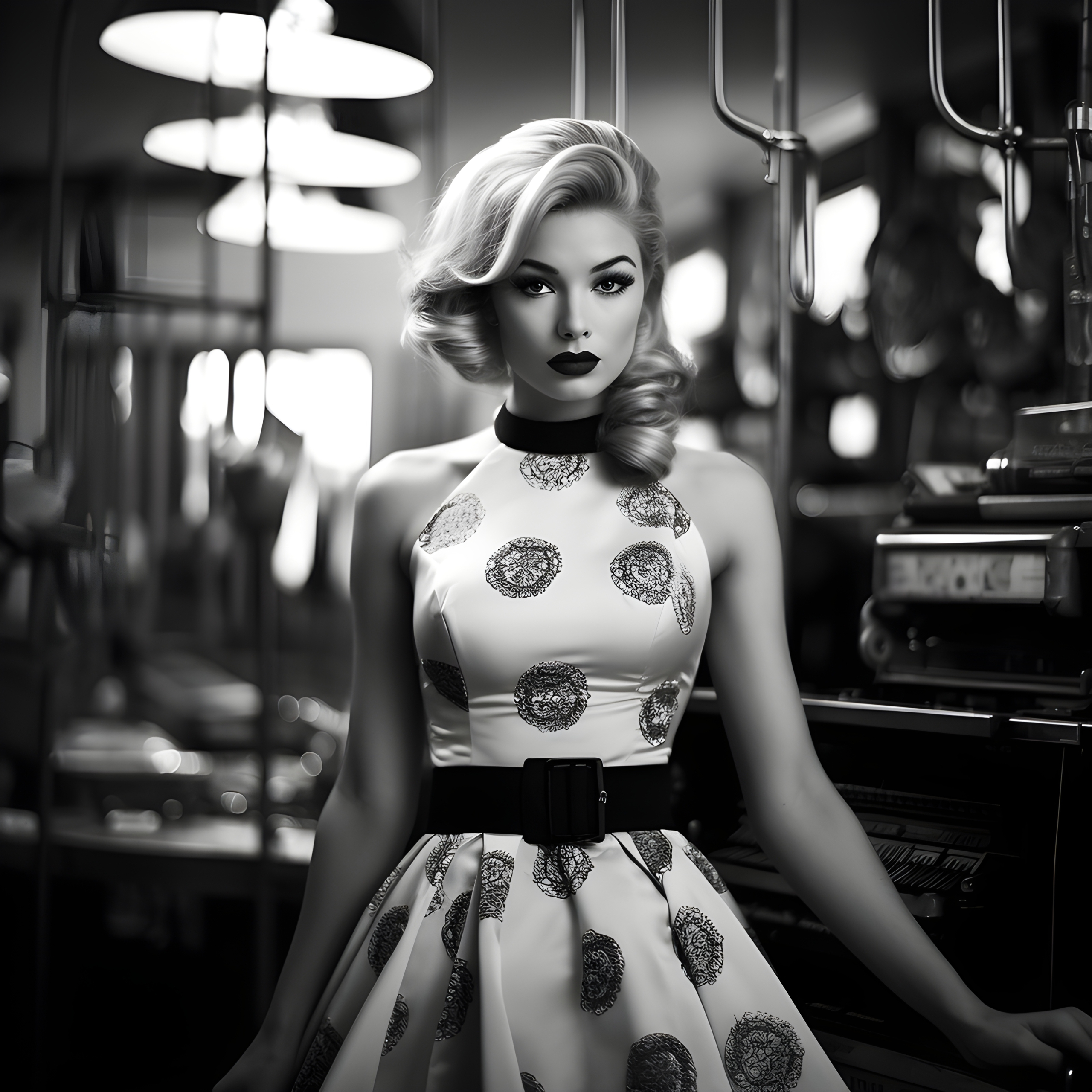 Retro 1950s model in black and white