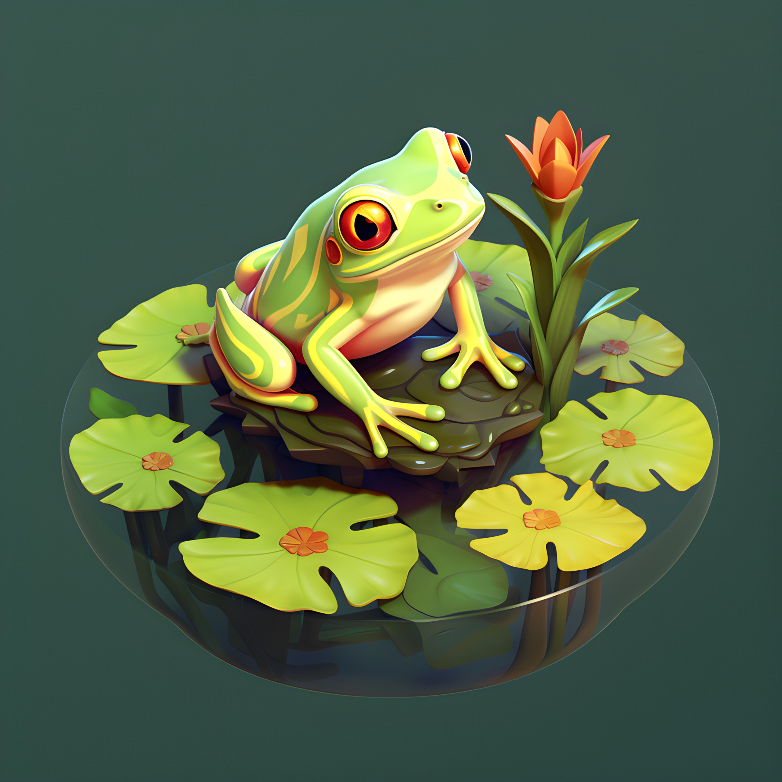 Isometric Frog on a Lilypad