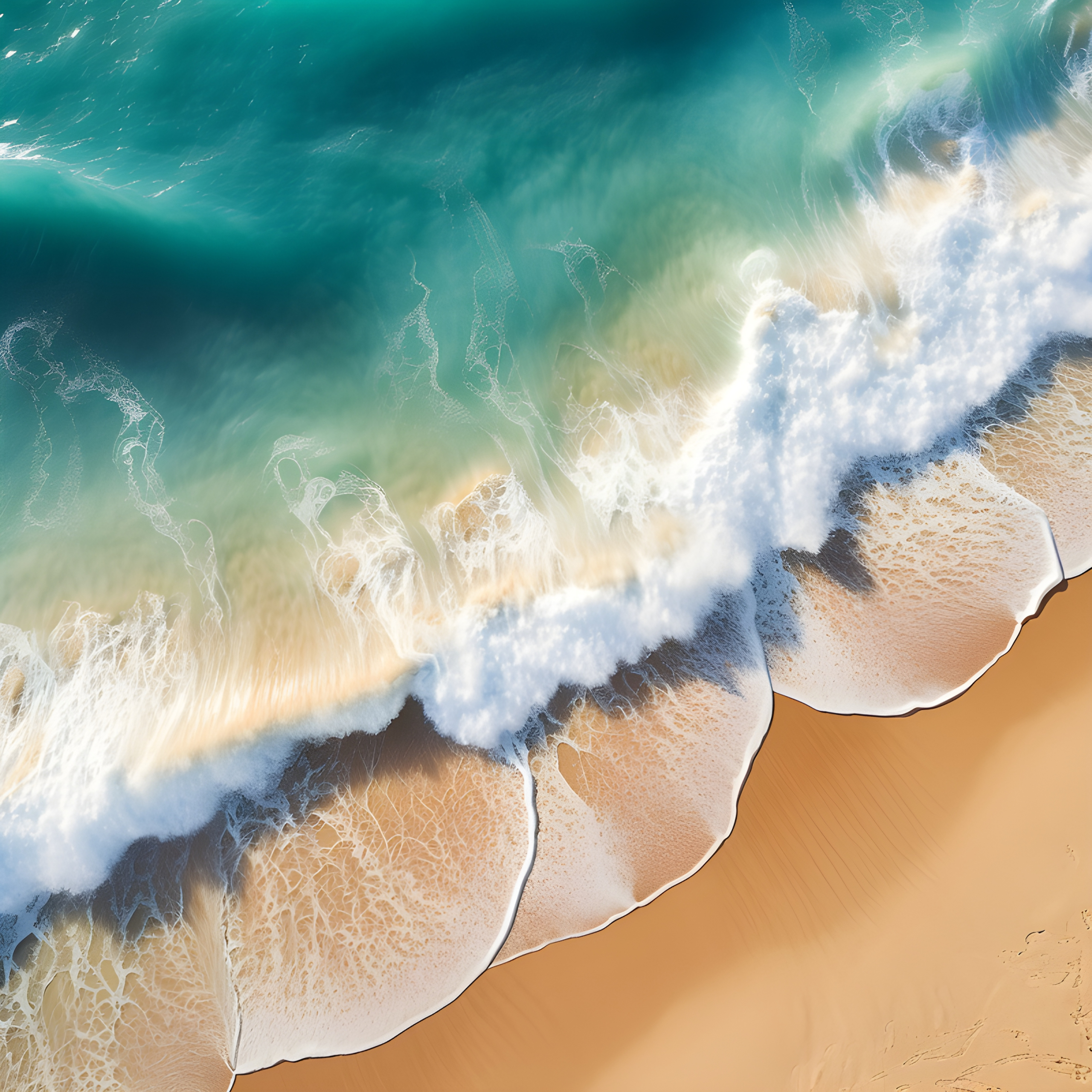Aerial shot of waves lapping on a beach