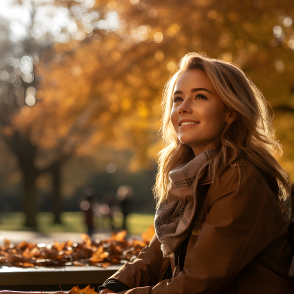 Woman on a park bench in Autumn - Impossible Images - Unique stock ...