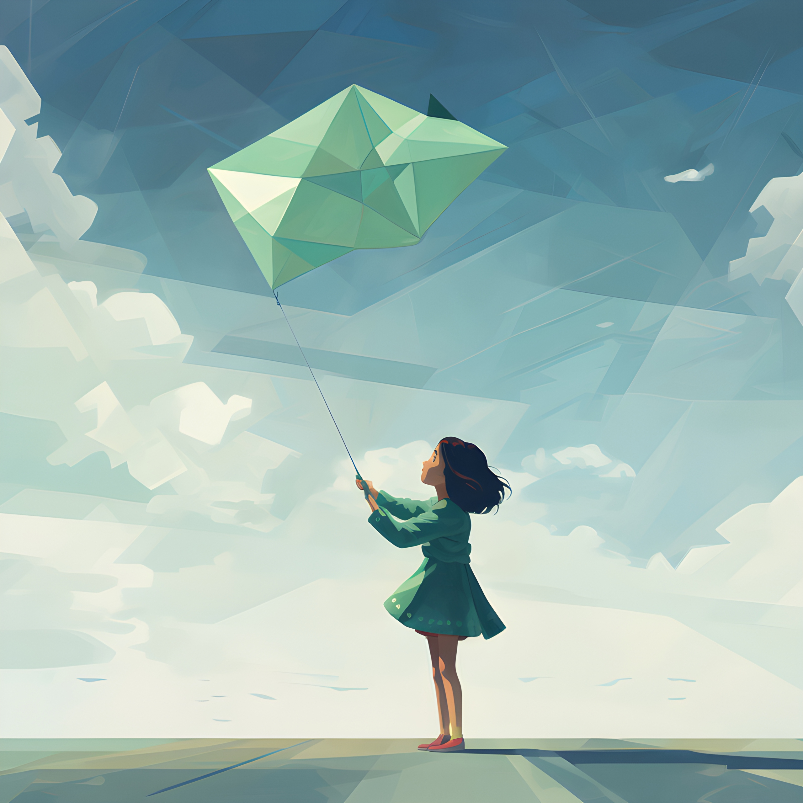 Painting of a girl flying a kite - Impossible Images - Unique stock ...