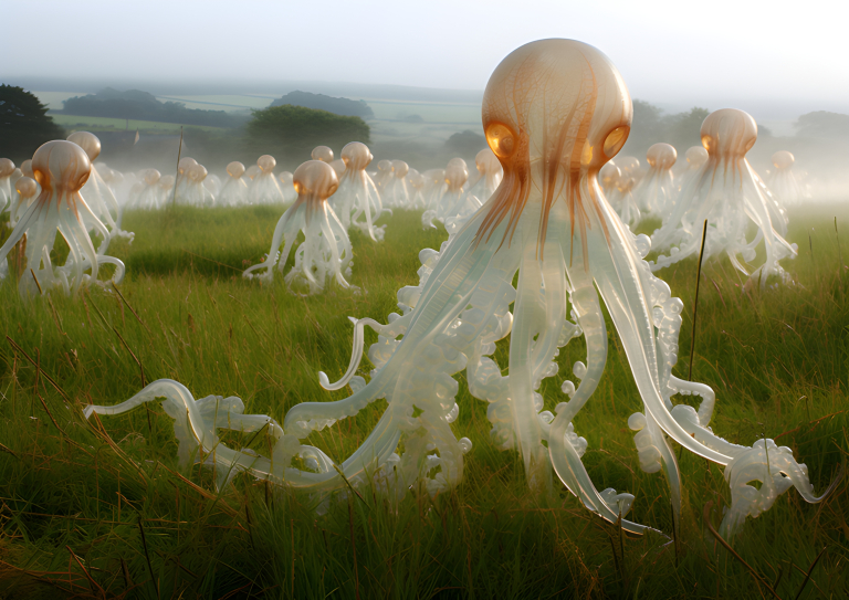 A strange army of octopuses on land - Impossible Images - Unique stock ...