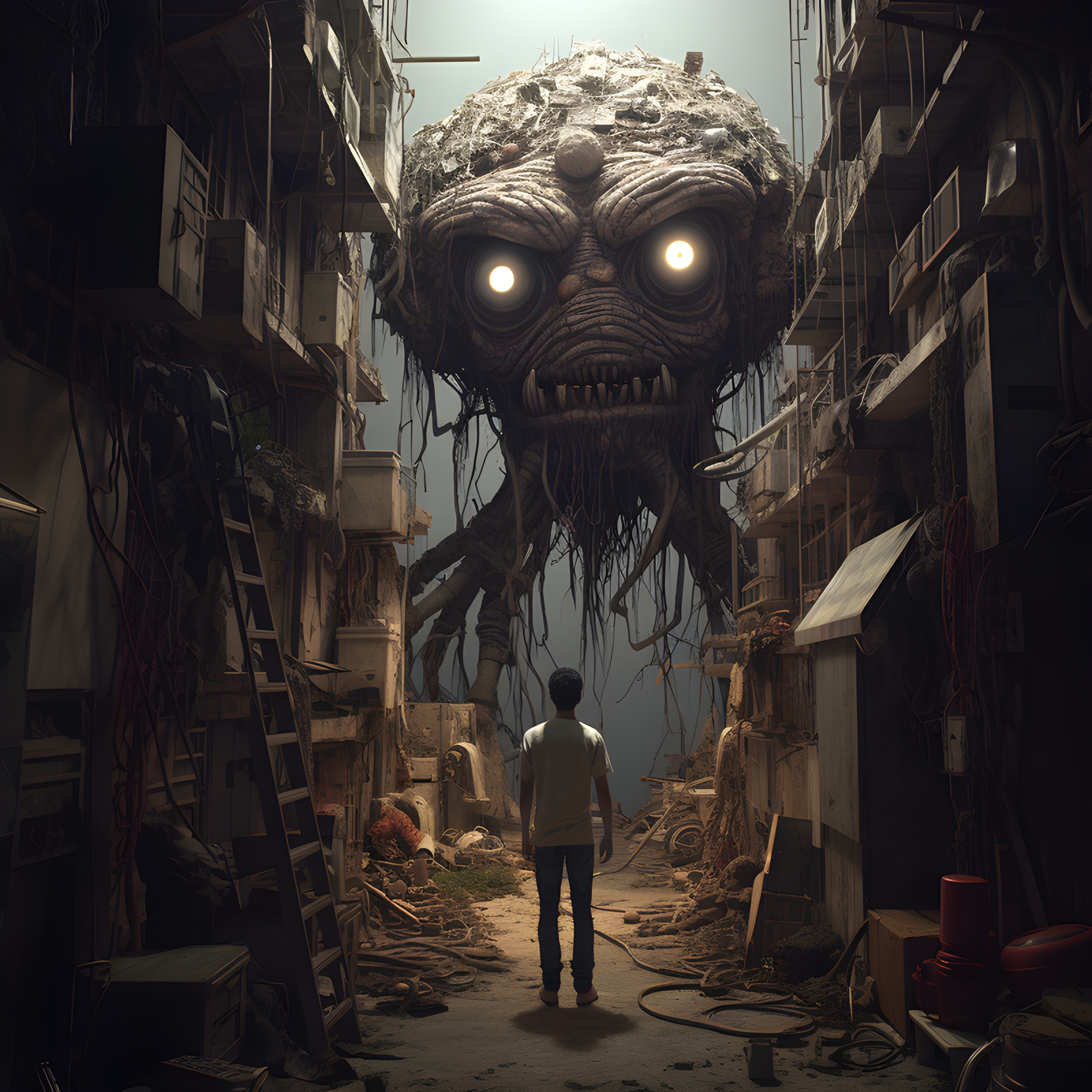 A man is faced with a menacing alien monster - Impossible Images ...