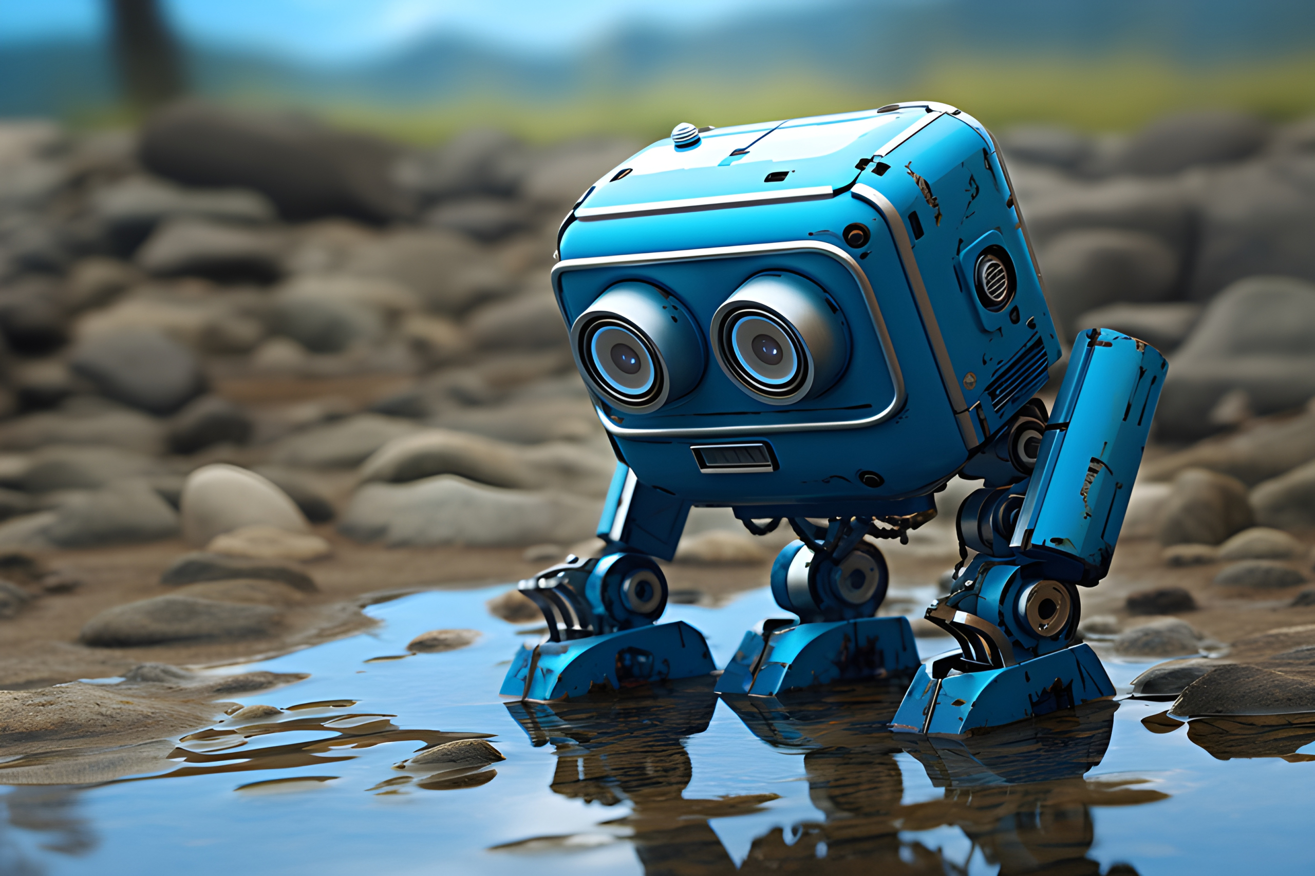 Small blue robot in a puddle - Impossible Images - Unique stock images ...