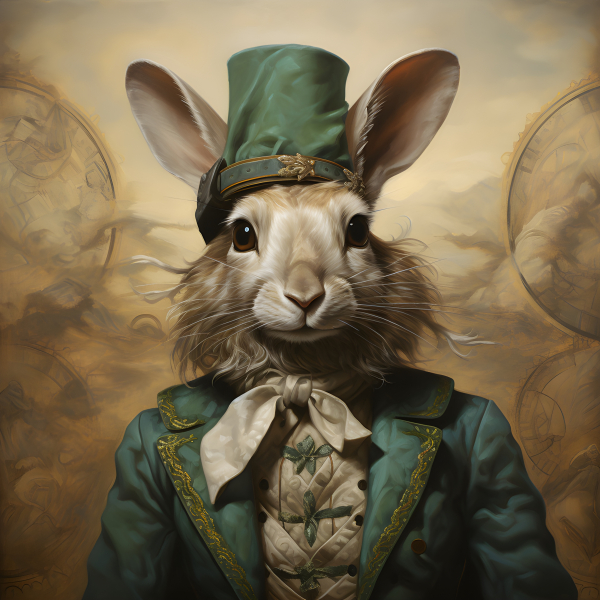 An anthropomorphic Irish Rabbit wearing an irish green suit and top hat ...