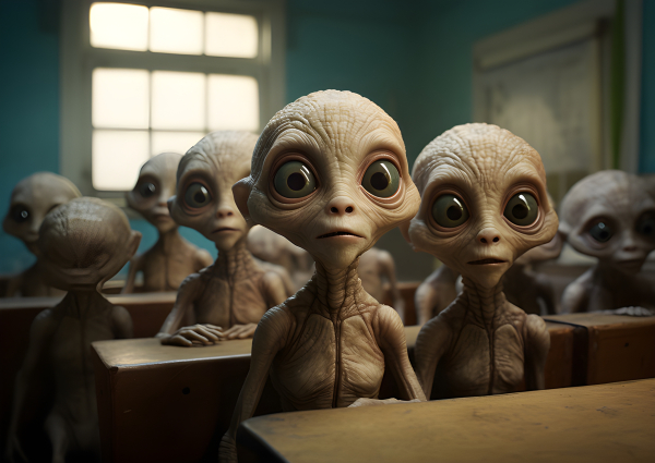 Alien kids at school - Impossible Images - Unique stock images for