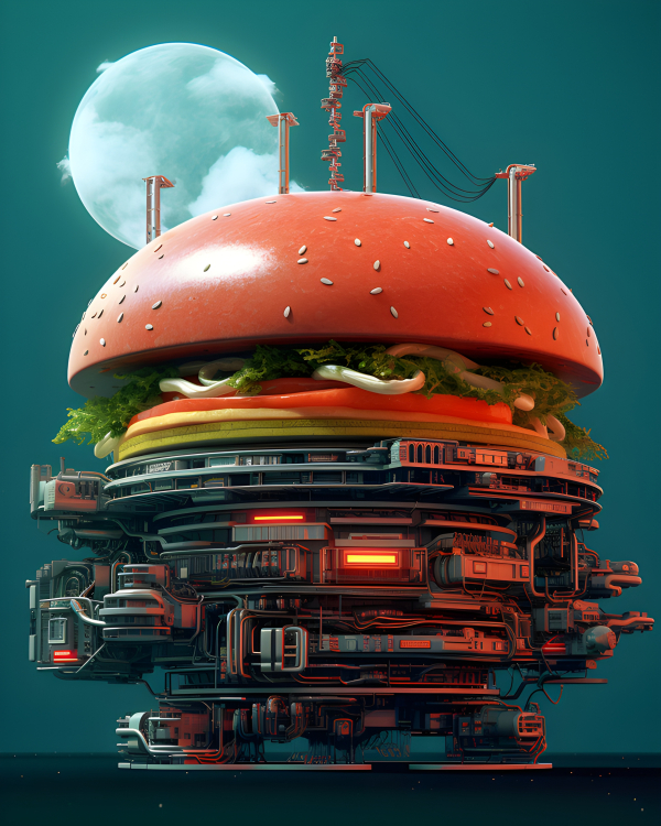 A cybernetic burger building - Impossible Images - Unique stock images ...