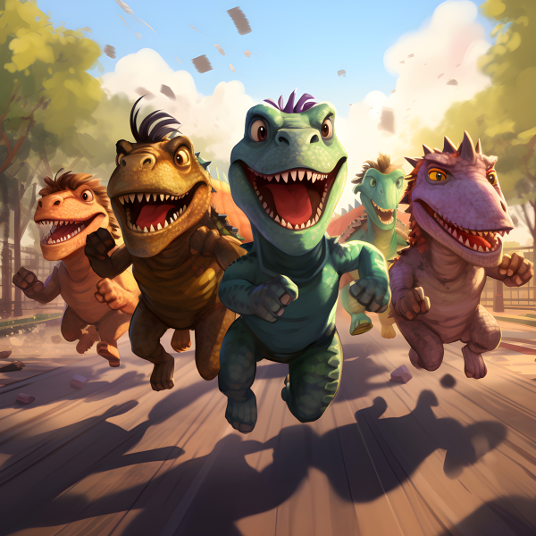 Cartoon dinosaurs running a race - Impossible Images - Unique stock ...