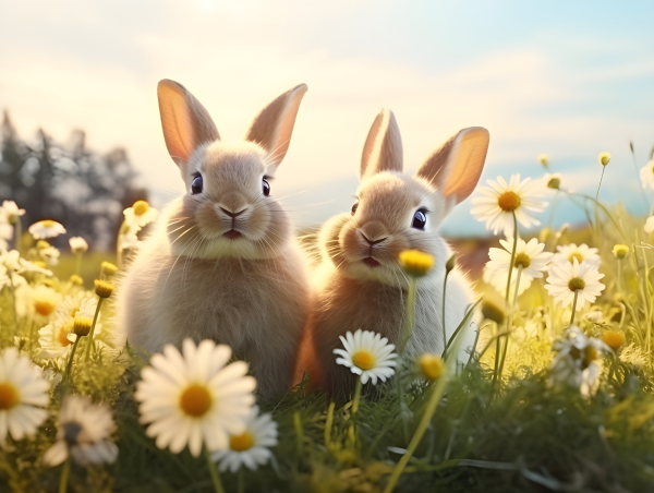 Rabbits in a daisy field - Impossible Images - Unique stock images for ...