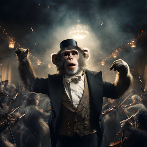 A monkey conducting an orchestra Impossible Images Unique stock