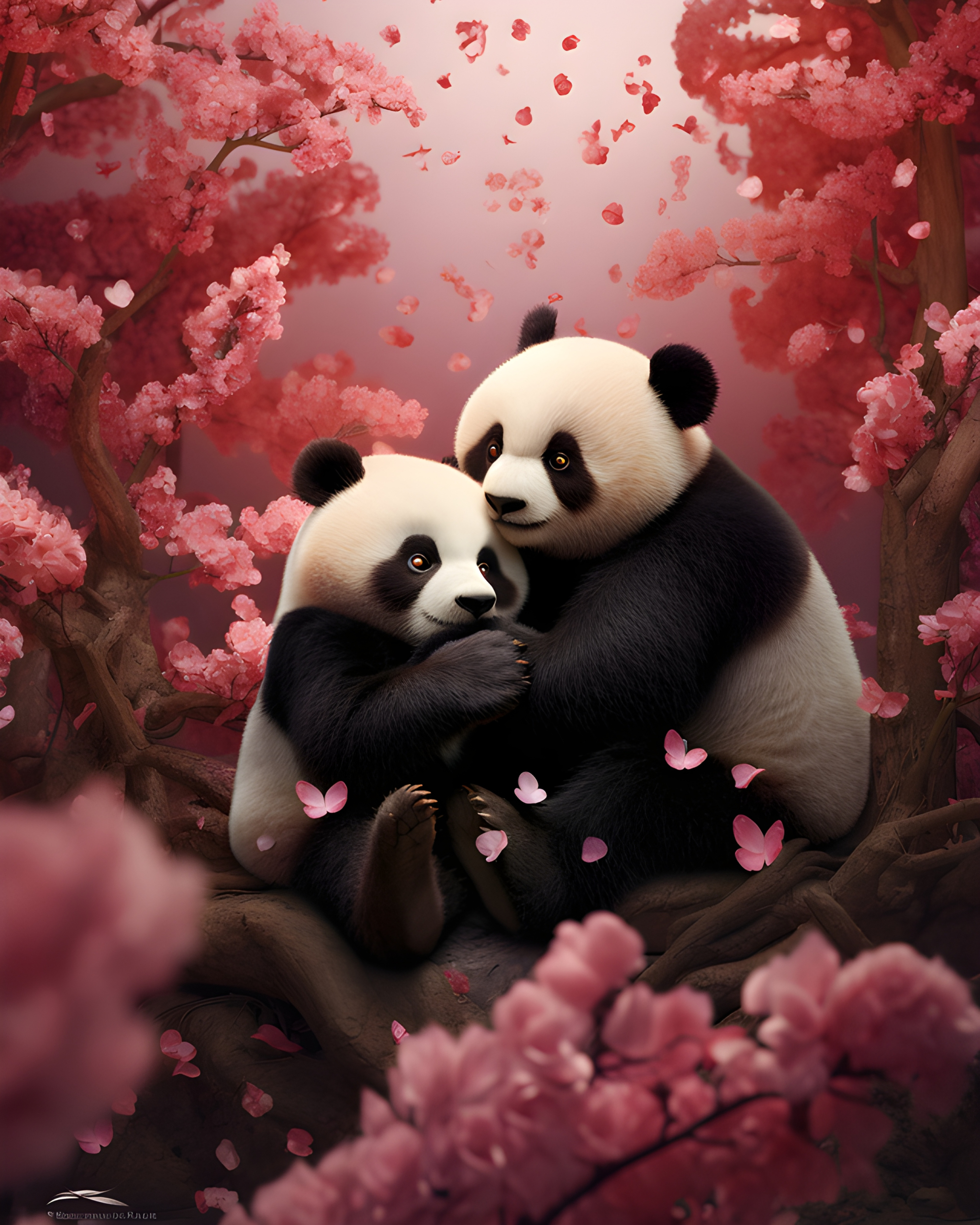 Pandas surrounded by cherry blossoms - Impossible Images - Unique